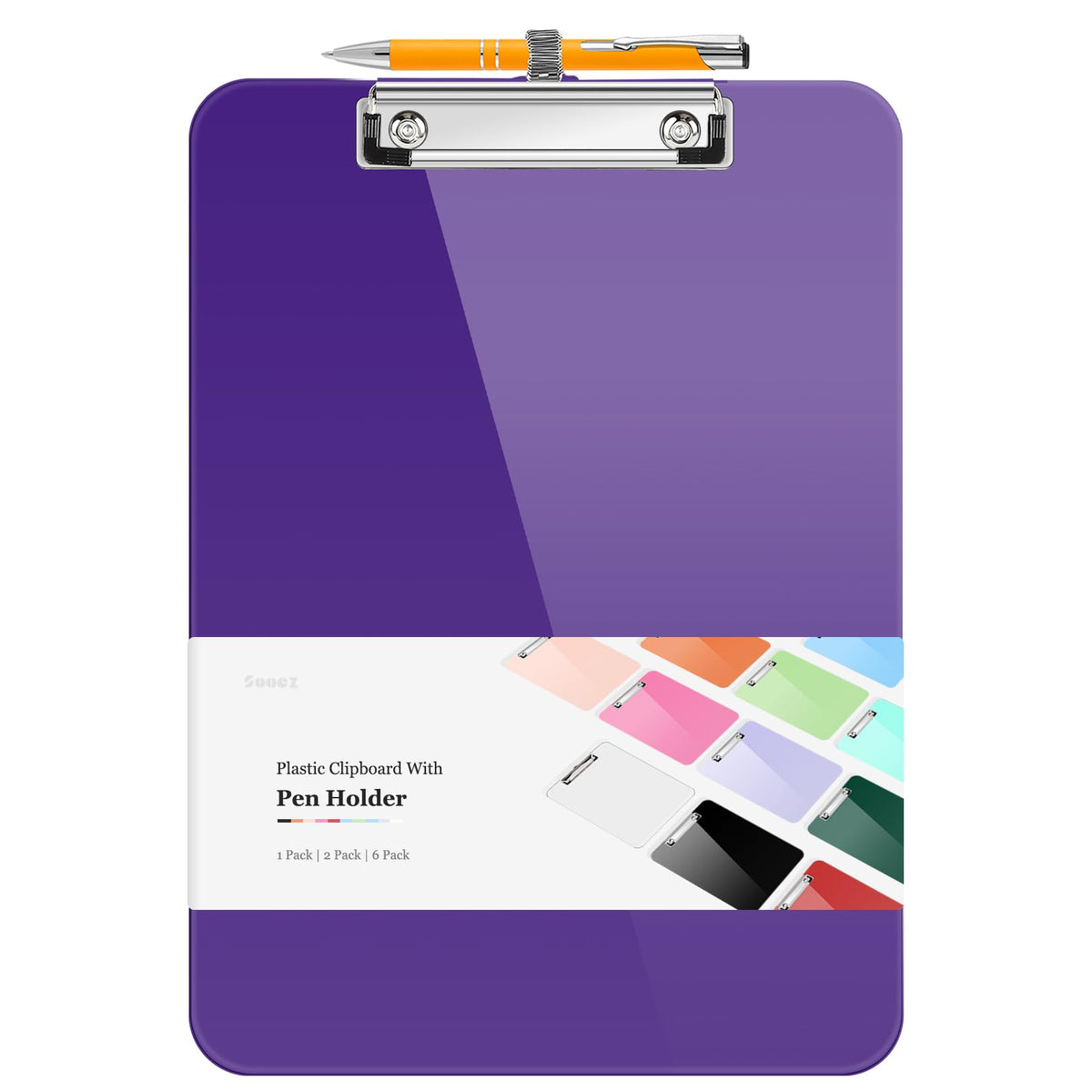 Sooez Plastic Clipboard with Pen Holder, [10% Thicker] Clip Boards 8.5x11 with Low Profile Clip, Cute Hanging Clipboard, Standard Letter Size A4 for Women Teacher, Office & School Supplies, Black