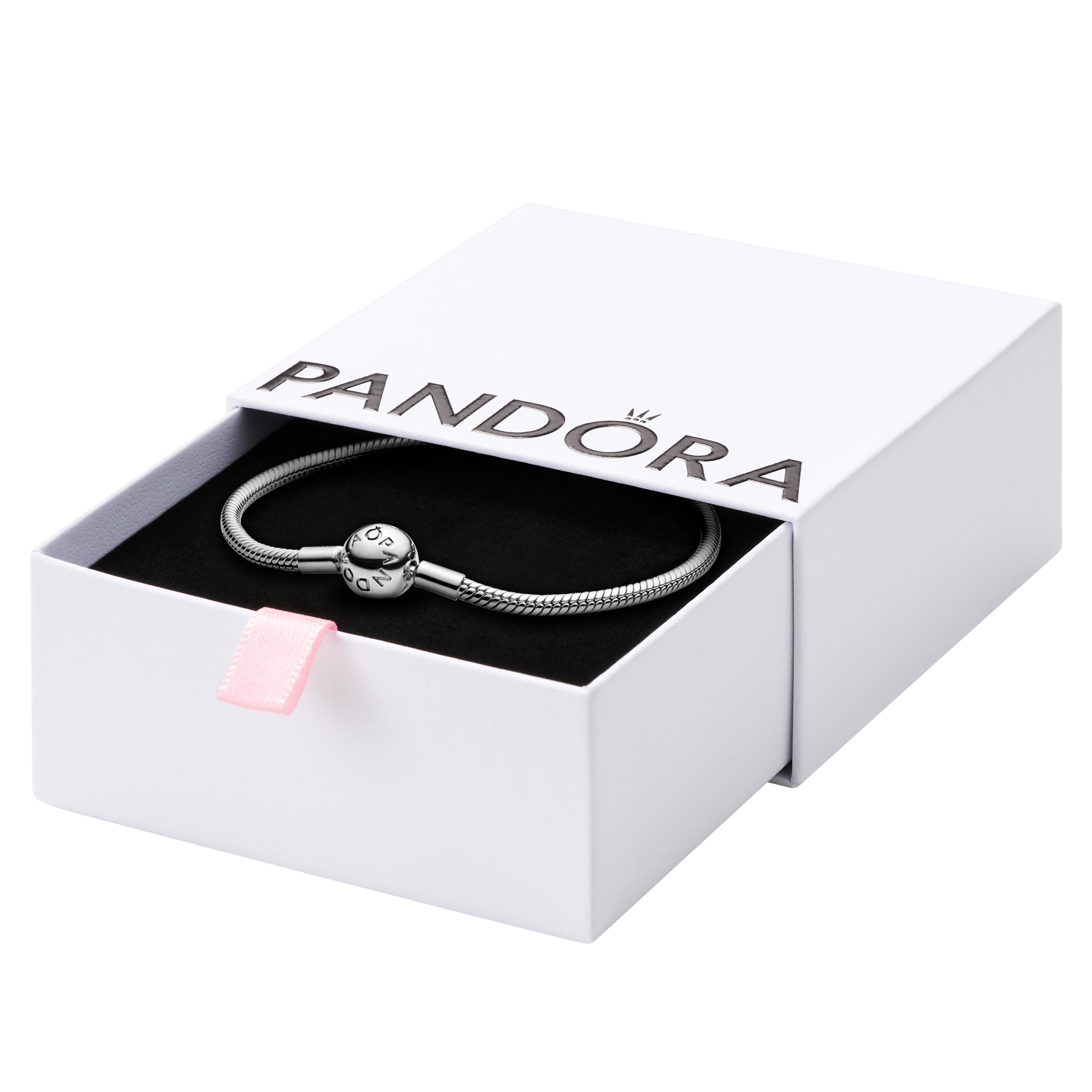 PANDORA Moments Snake Chain Bracelet - Hand-Finished Charm Bracelet - Jewelry for Her with Gift Box - Compatible Moments Charms - Sterling Silver