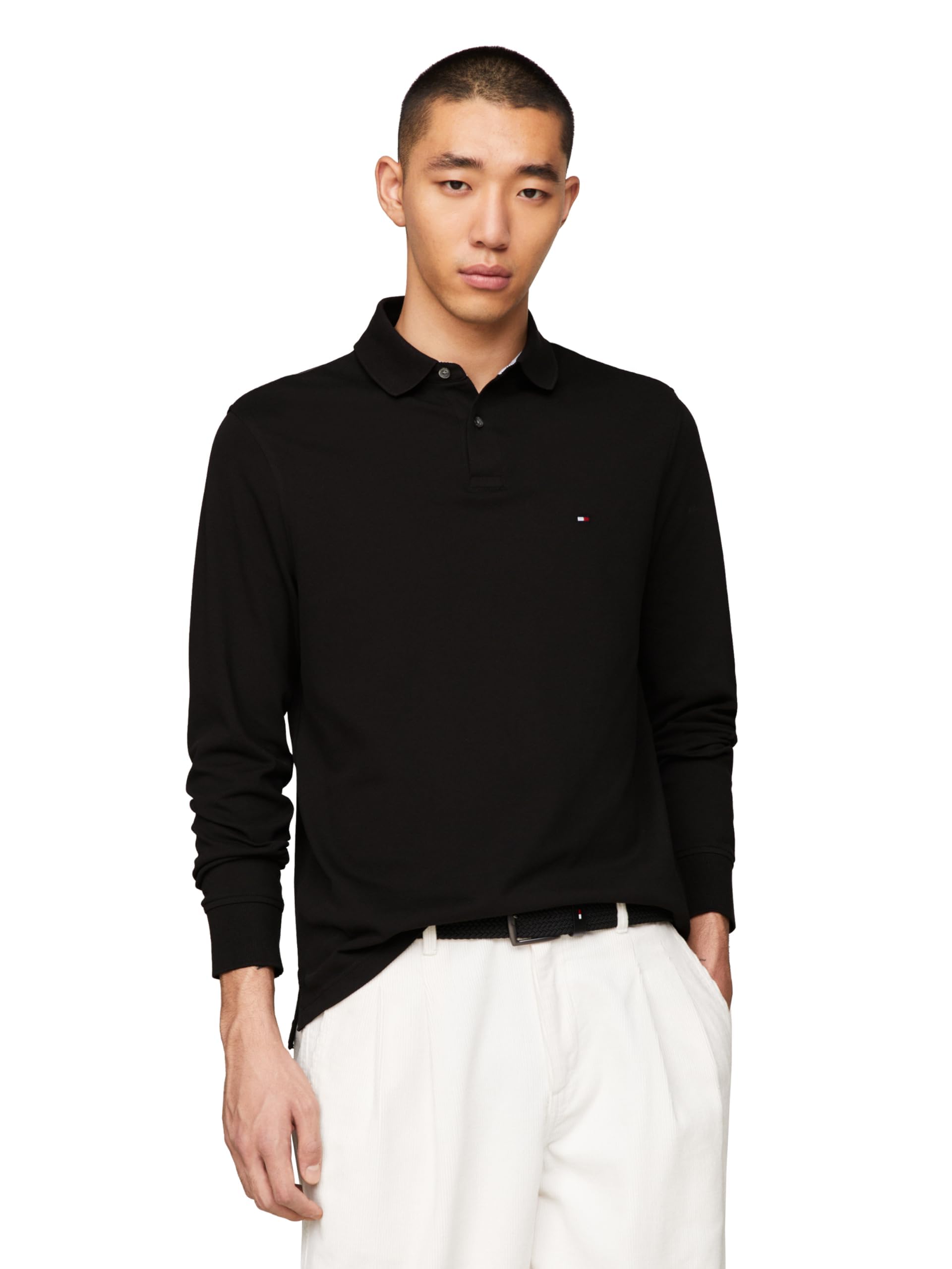 Tommy Hilfiger Men's Long Sleeve Polo Shirts in Regular Fit with Stretch and Organic Pique Cotton