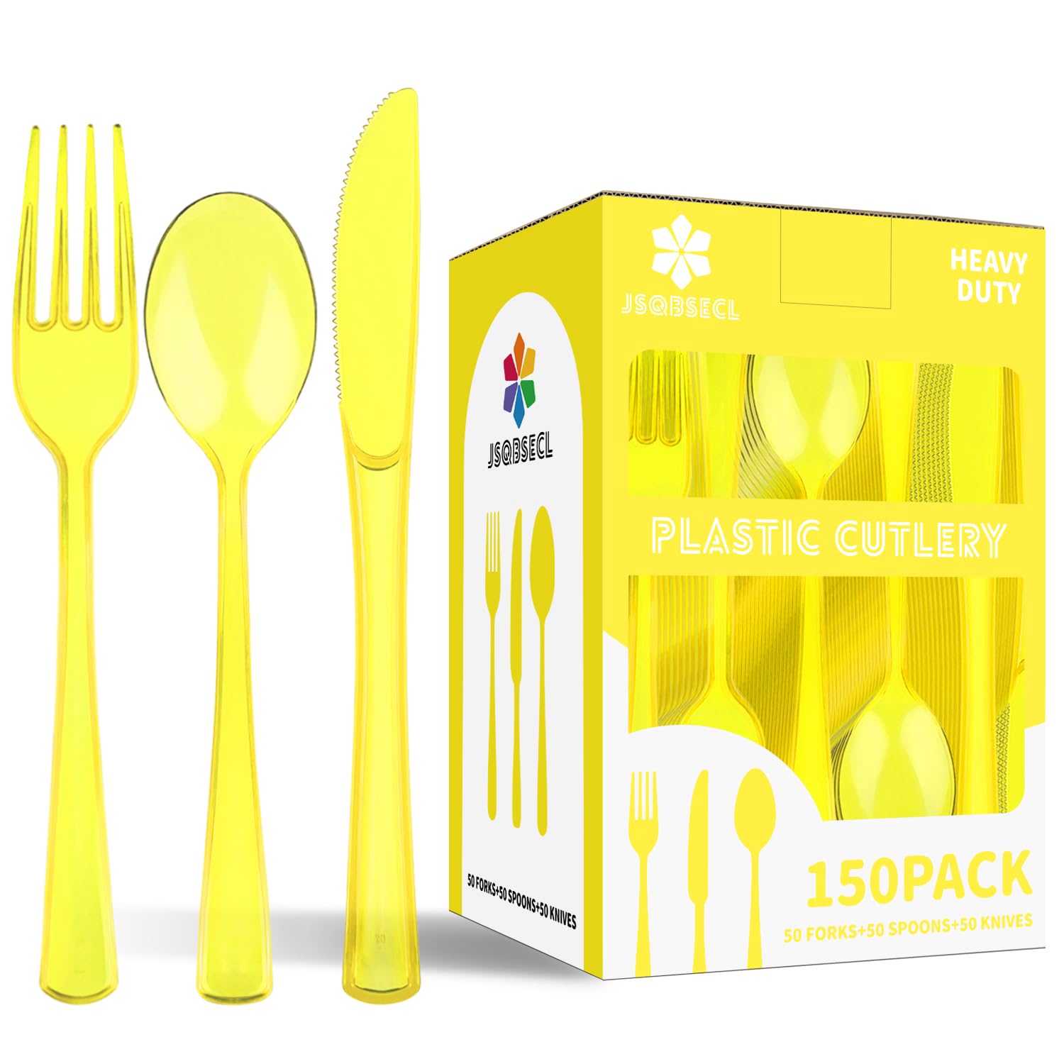150 Pack Plastic Silverware,Disposable Cutlery Set Heavy Duty Utensil Sets 50 Forks 50 Knives 50 Spoons for Brithday, Wedding,Home School Party Picnics Restaurant Outdoor Events (Black)