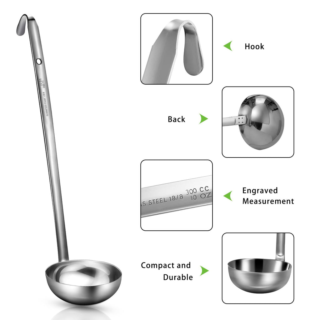 meekoo 1 Pieces Stainless Steel Ladle Soup Handle Ladle with Pouring Rim for Kitchen Cooking Soup Sauce (1 oz)