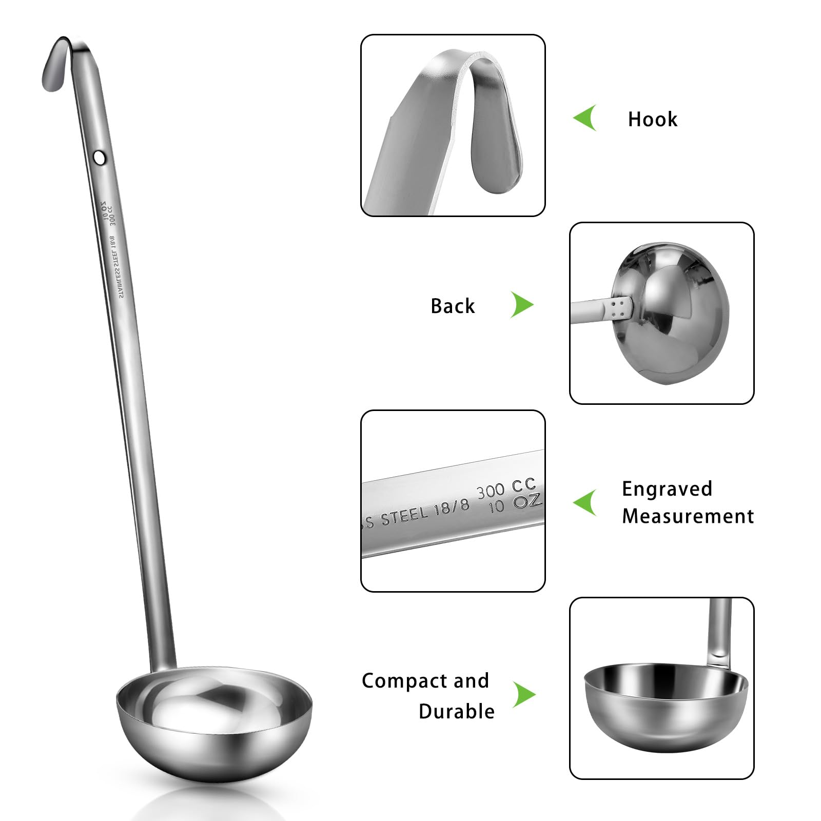 meekoo 1 Pieces Stainless Steel Ladle Soup Handle Ladle with Pouring Rim for Kitchen Cooking Soup Sauce (1 oz)