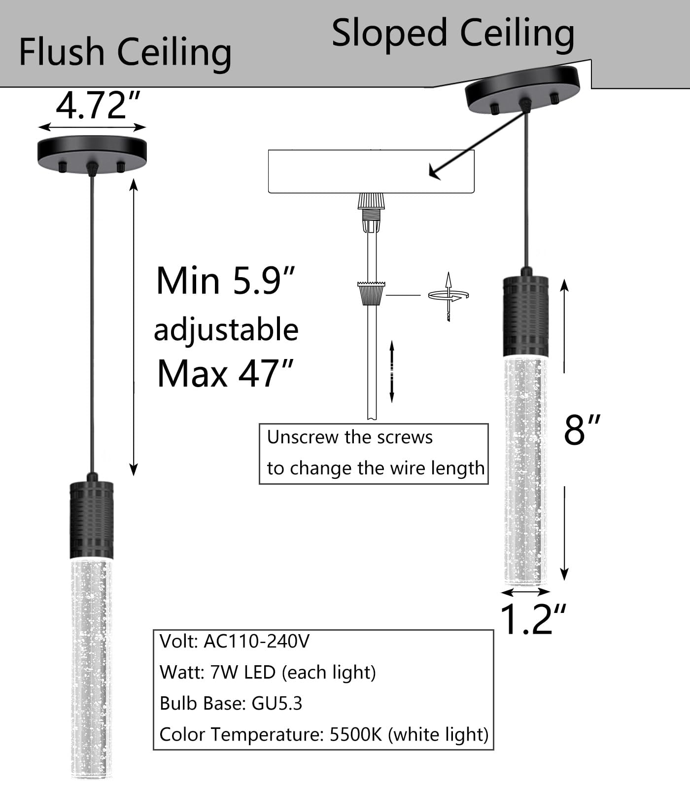 HAIXIANG Modern Kitchen Island Hanging Light Fixtures Crytstal Pendant Lighting for Kitchen Island Chrome Mini Chandelier with 6000K Daylight Bulb