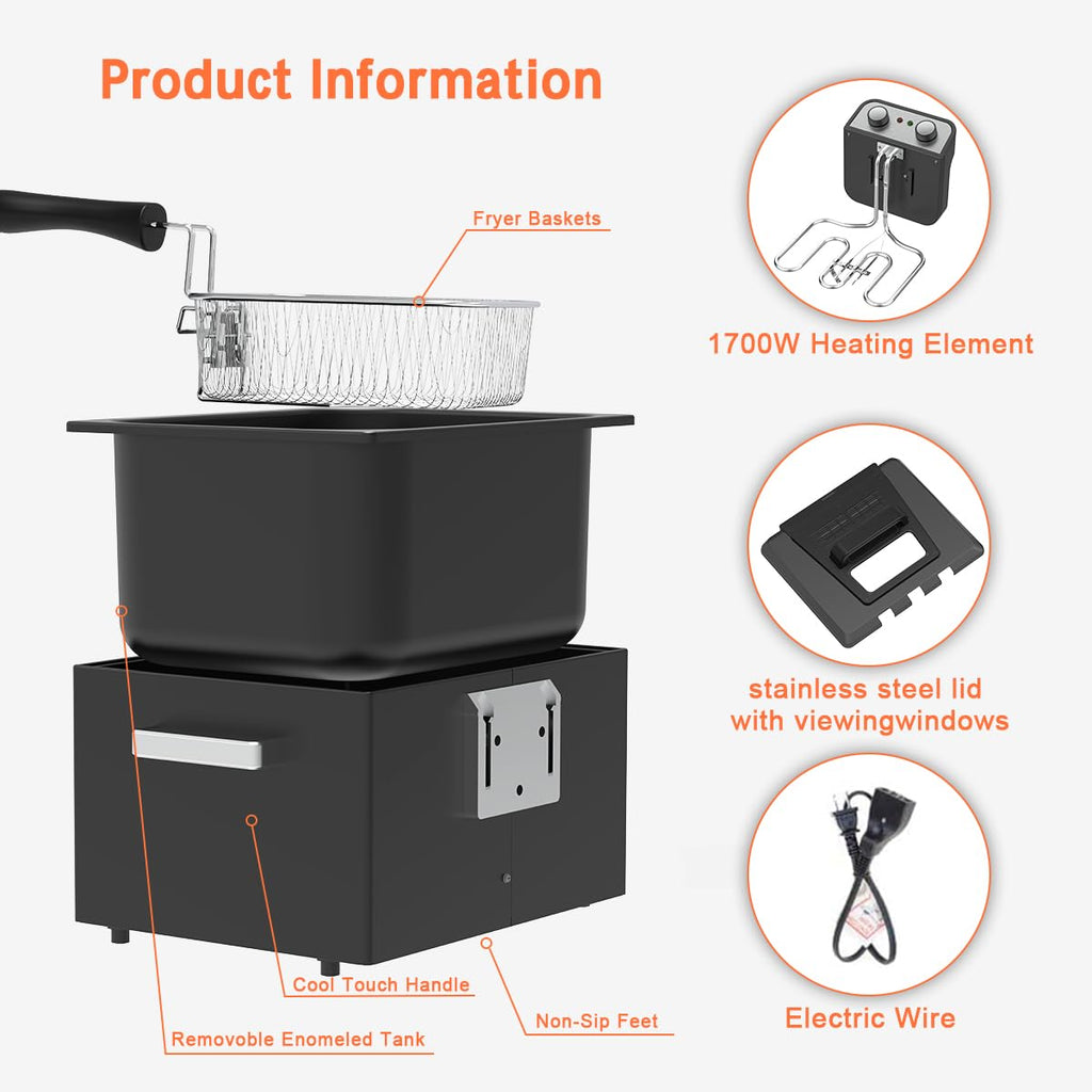 1800W 5 Liters/21 Cups Large Electric Deep Fryer with 3 Frying Baskets, Adjustable Temperature,View Window Lid,Countertop Stainless Steel Body Deep Fryer Pot,Perfect for Kitchen, Fry Fish for Home Use