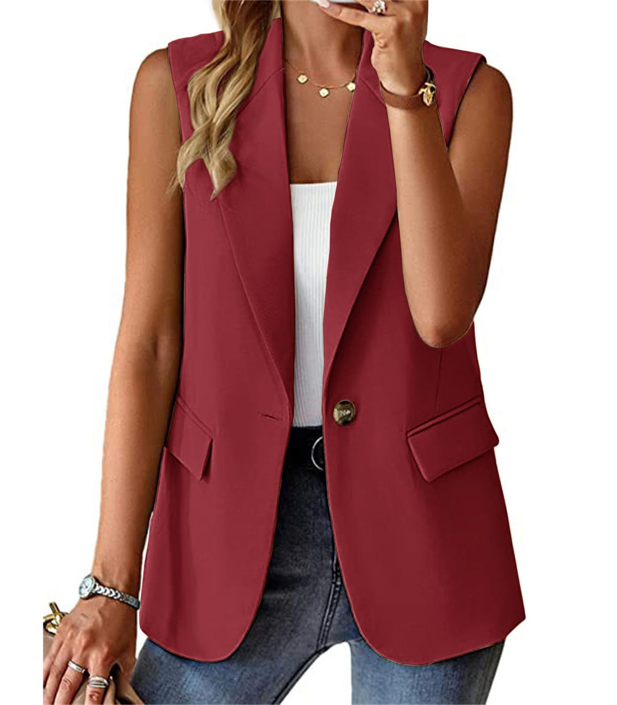 Sleeveless Blazer Vest for Women Summer 2026 Fashion Casual Lightweight Open Front Work Office Blazer Jackets with Pockets