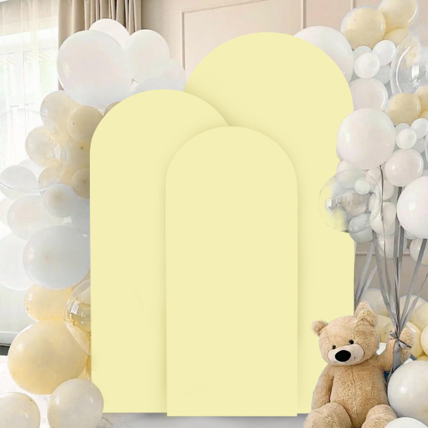 FANPROMS Beige Arch Backdrop Cover Set of 3 Wedding Arch Cover 4x5x6FT Round Top Arch Stand Cover for Fitted Arch Covers Spandex Backdrop Covers Set for Wedding Party Ceremony Decorations