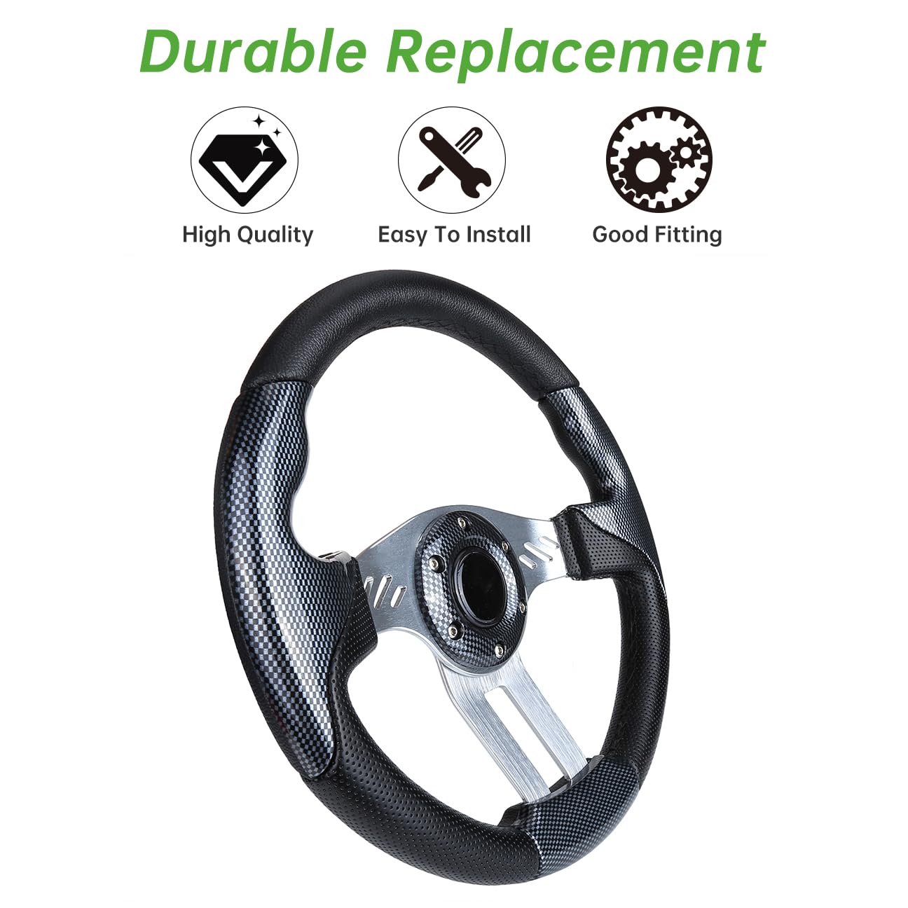 10L0L Golf Cart Steering Wheel, 13' Universal Fit for EZGO TXT/RXV, Club Car DS/Precedent, Yamaha G2-G29 (Carbon Black)