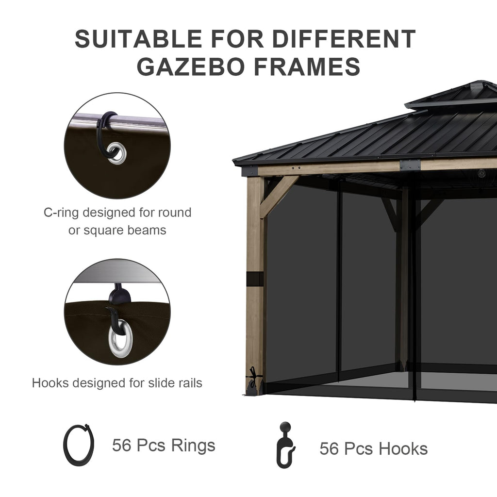 BPS 10' x 10' Gazebo Universal Mosquito Netting Screen Replacement, 4-Panel Mesh Screen Walls with Double Zippers for Outdoor Patio, Khaki (Mosquito Net Only)