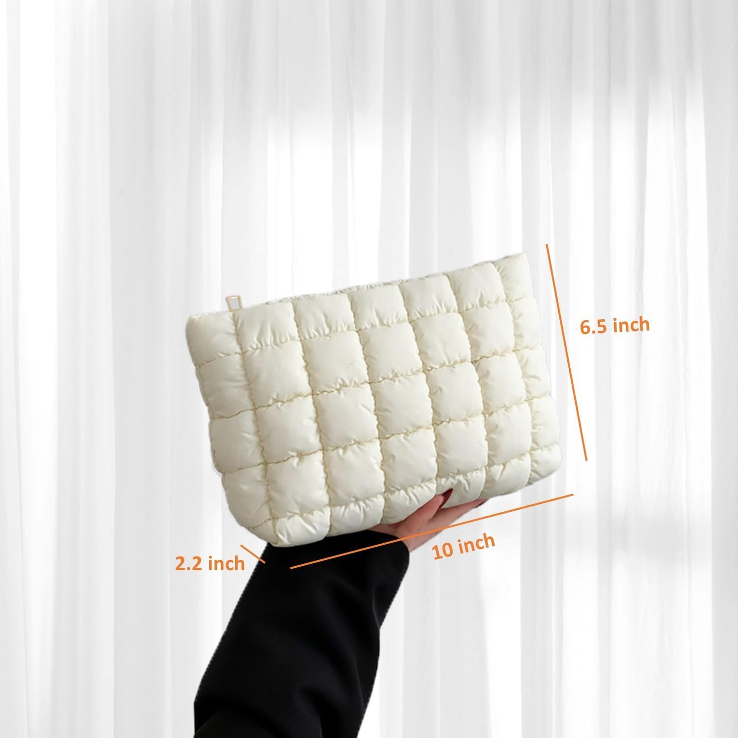 Puffy Quilted Makeup Bag for Women, Cosmetic Bag, Travel Toiletry Organizer Pouch Clutch (Black Flowers)