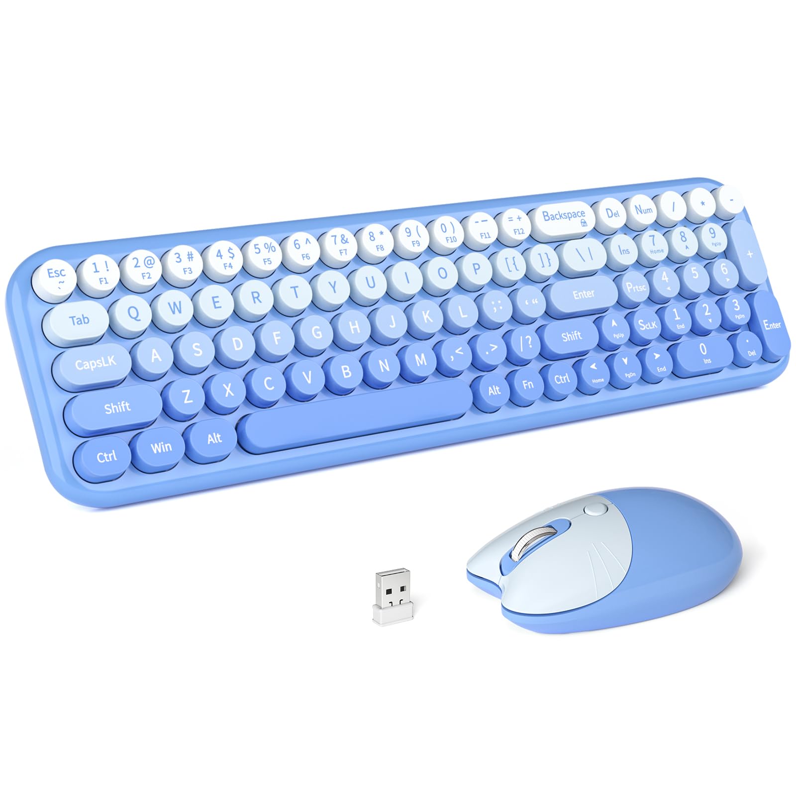 MOFII Wireless Keyboard and Mouse Combo, Compact Typewriter Retro Round Computer Keyboard and Mouse Set, Plug and Play, for Windows, Computer, Desktop, PC, Notebook - Black Green Gradient