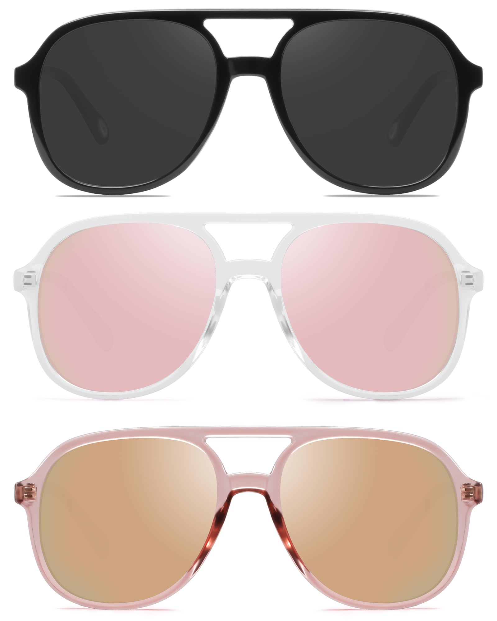 YDAOWKN Retro Square Aviator Sunglasses for Womens Mens Vintage 70s Double Bridge Sun Glasses