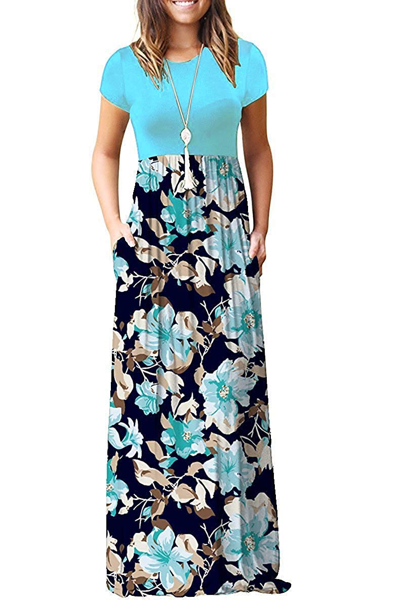 MISFAY Women Short Sleeve Loose Plain Maxi Dresses Casual Long Dresses Pockets