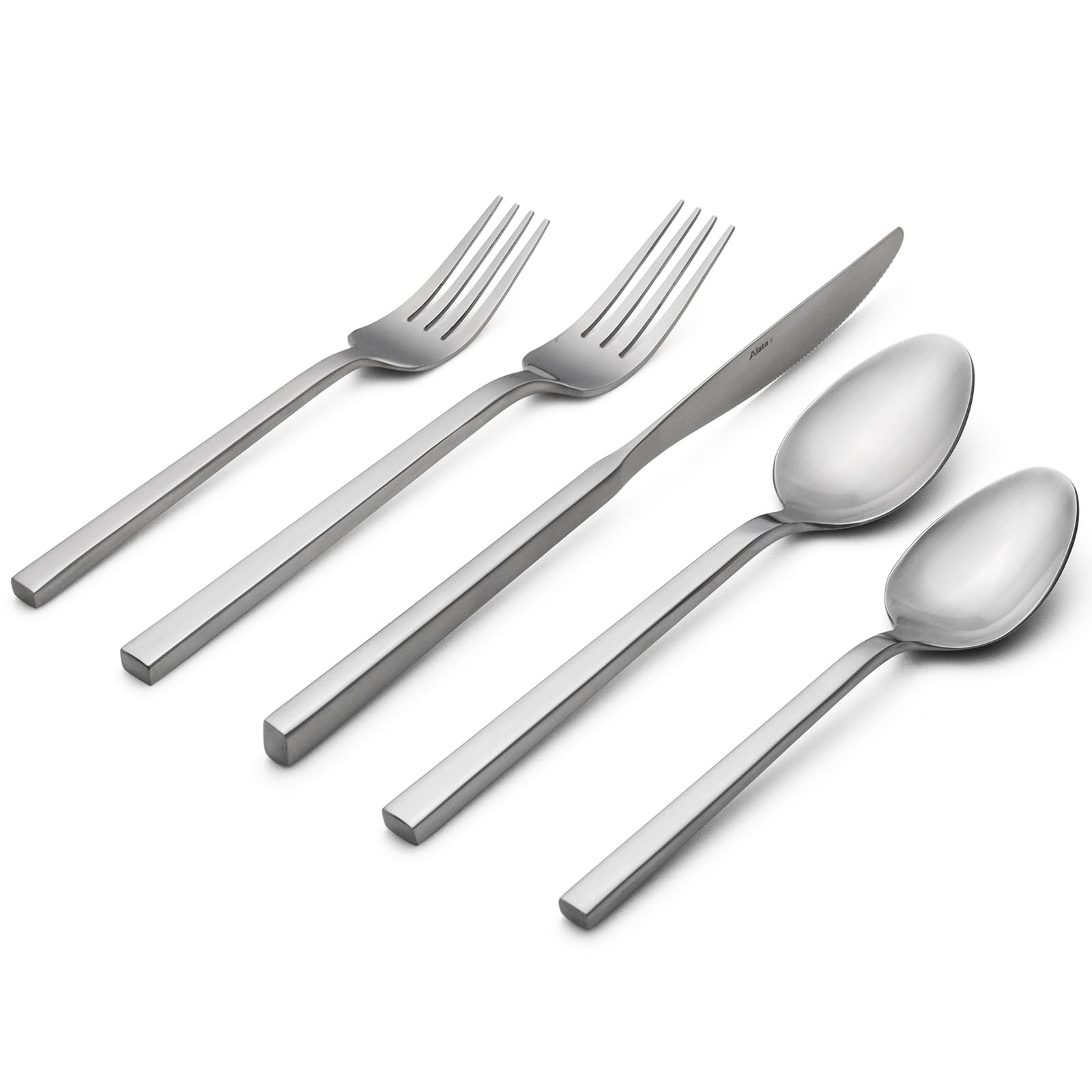 Alata Cube Black 20-Piece Forged Silverware Set Stainless Steel Flatware Set,Service for 4,Matte Satin Polished Cutlery Set,Dishwasher Safe