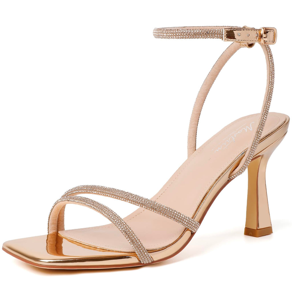 Mostrin Strappy Kitten Heels for Women Square Open Toe Heels Ankle Strap Lace Up Heeled Sandals for Party, Prom