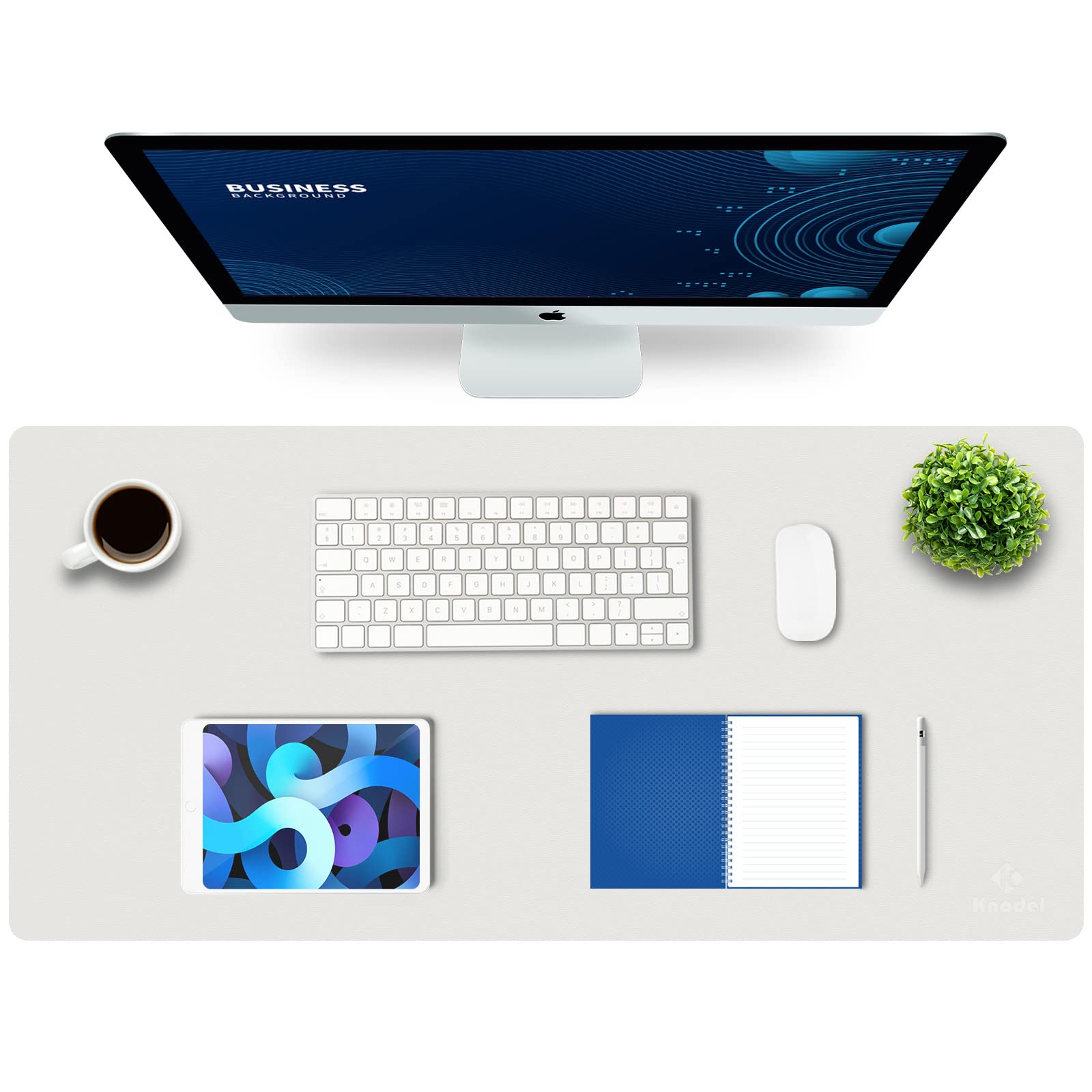 K KNODEL Small Office Leather Desk Mat, Mouse and Keyboard Pad, Computer and Laptop Mat, Desktop Protector and Cover, Writing Pad and Blotter (23.6"x13.8", Black)