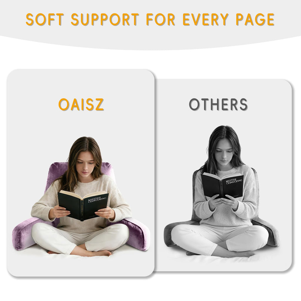OAISZ Reading Pillow for Sitting in Bed Adult, Reading Pillow with Shredded Memory Foam, Bed Pillow with Washable Cover, Back Pillow Sitting Up with Extend Arms, Beige, X-Large