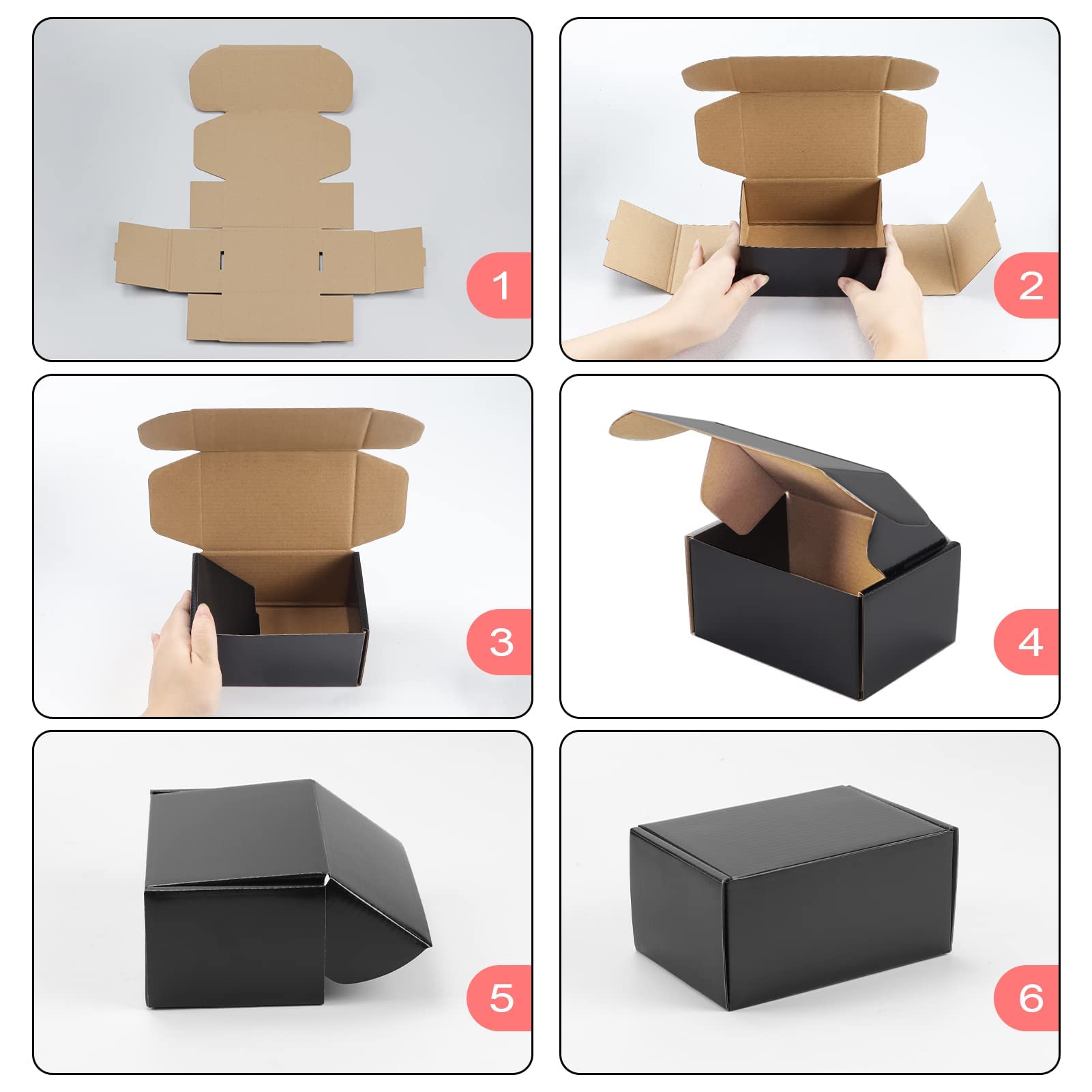 Hoikwo 40 Pack 4x4x2 Shipping Boxes for Small Business, Black Packaging Cardboard Boxes, Moving Mailing Packing Box