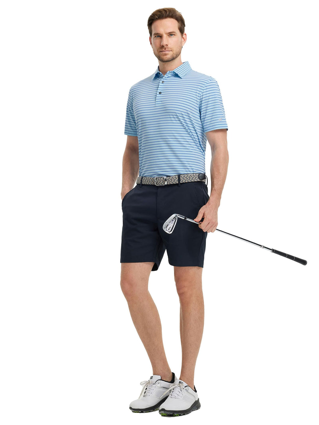 Rouen Mens Polo Shirts Short Sleeve Dry Fit Performance Moisture Wicking Causal Striped Polo Collared Golf Shirts for Men