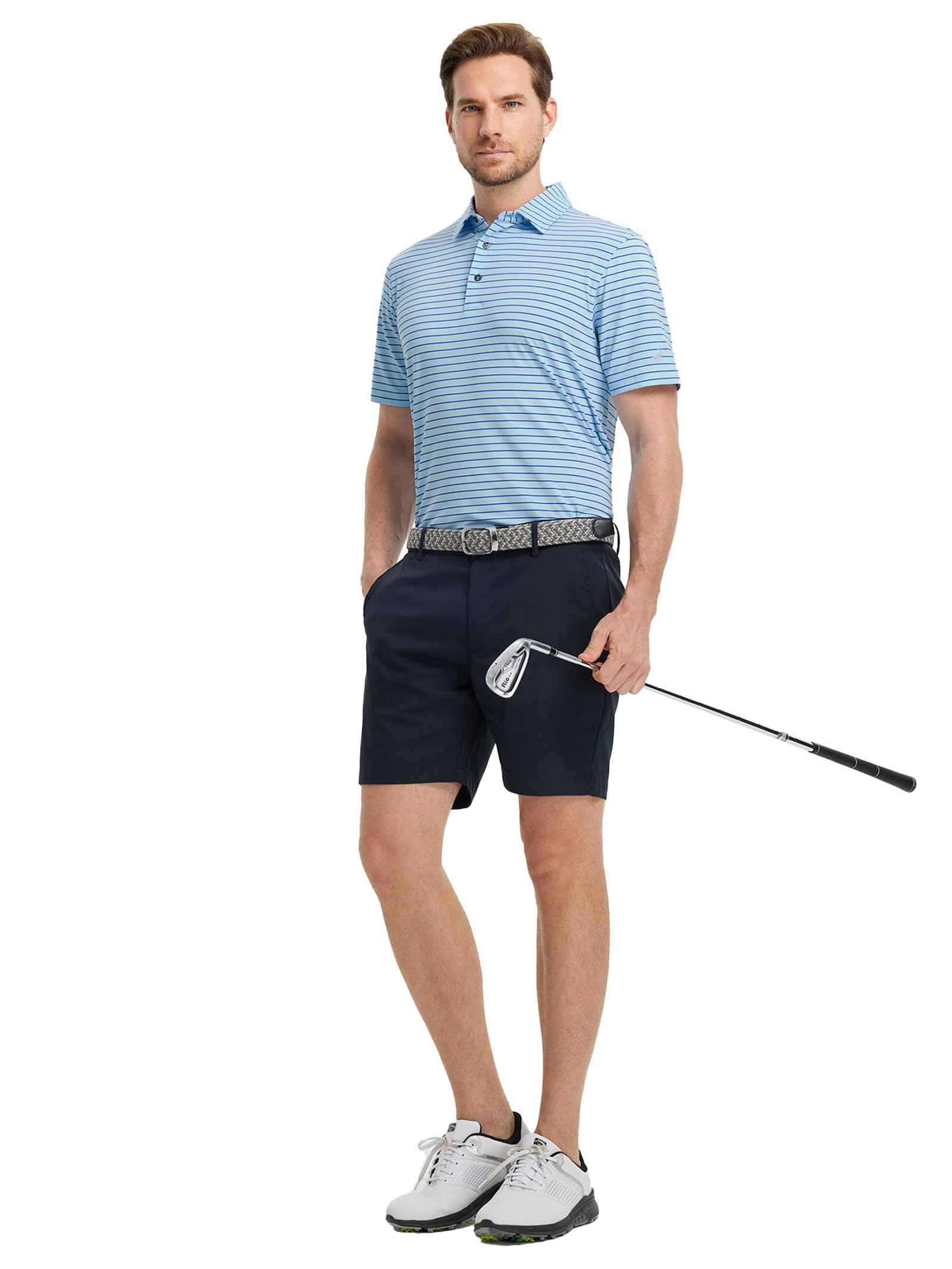 Rouen Mens Polo Shirts Short Sleeve Dry Fit Performance Moisture Wicking Causal Striped Polo Collared Golf Shirts for Men