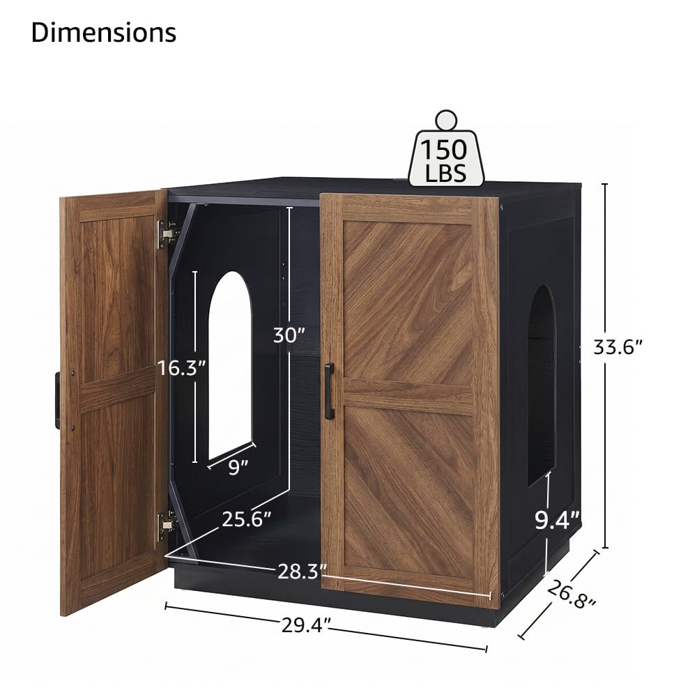 unipaws Extra Large Cat Litter Box Enclosure for Self-Cleaning & Automatic Litter Boxes, Tall Cabinet with Charging Station, Wooden Dog Proof Hidden Cat House for Top Entry Litter Box