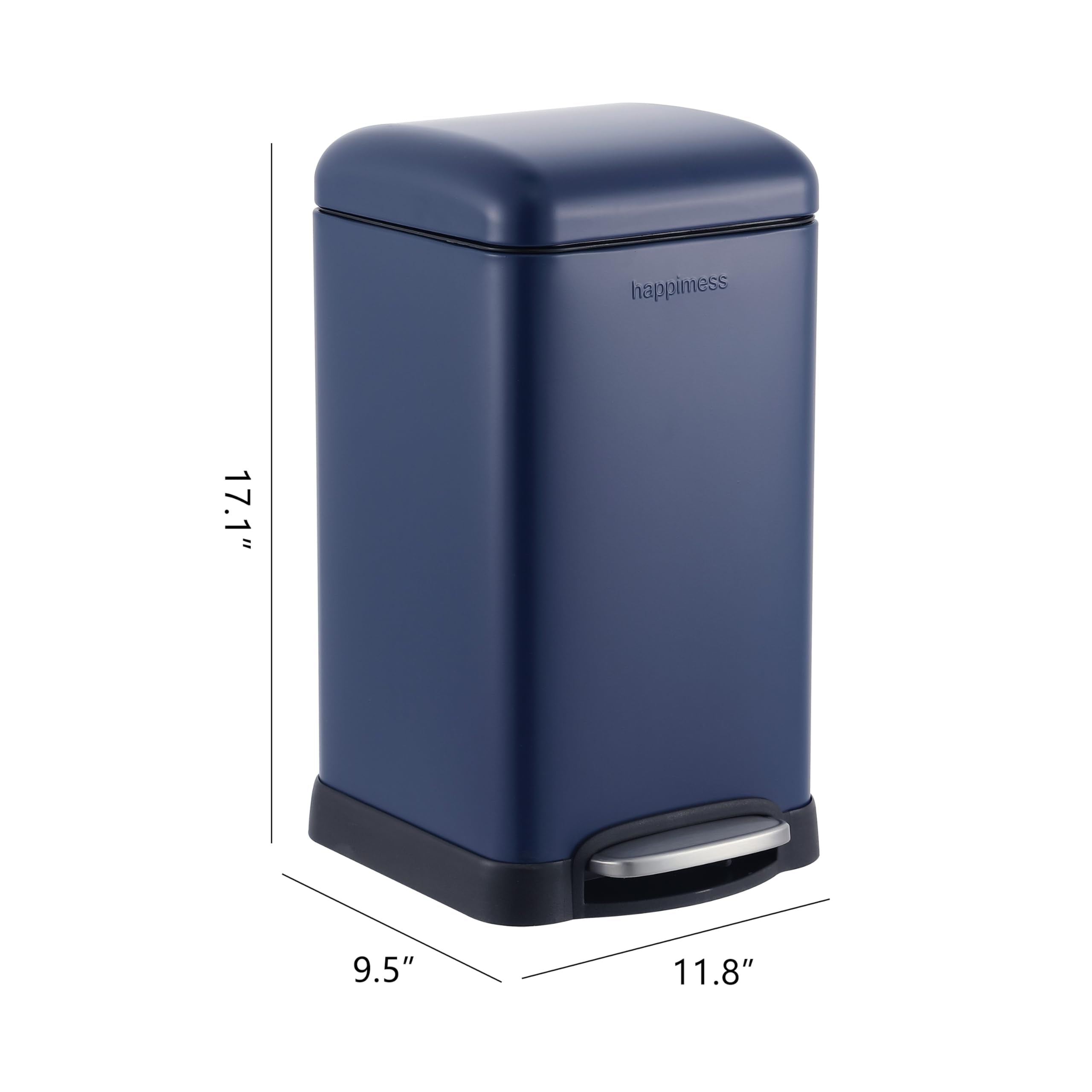 happimess HPM1012B Betty Retro Mini 3.2-Gallon Step-Open Trash Can with Soft-Close Lid, Modern, Minimalistic, Fingerprint Proof for Home, Kitchen, Laundry Room, Office, Bedroom, Bathroom, Black