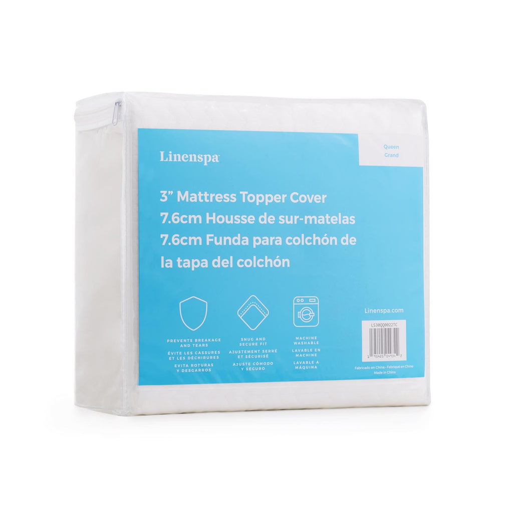 Linenspa 2 Inch Mattress Topper Cover, Full – Machine Washable, Breathable, Non Slip Covering with Zipper for Mattress Topper - Cover Only, White