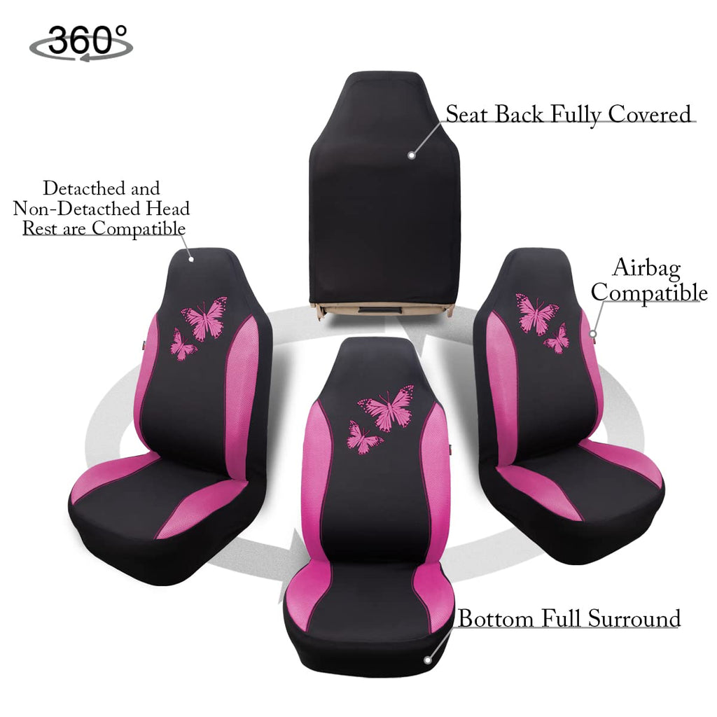 Flying Banner Butterfly car seat Covers ful Set Fashion Universal Lady Woman Female Rear Bench Split Colorized (2 Fronts, Mint Blue)