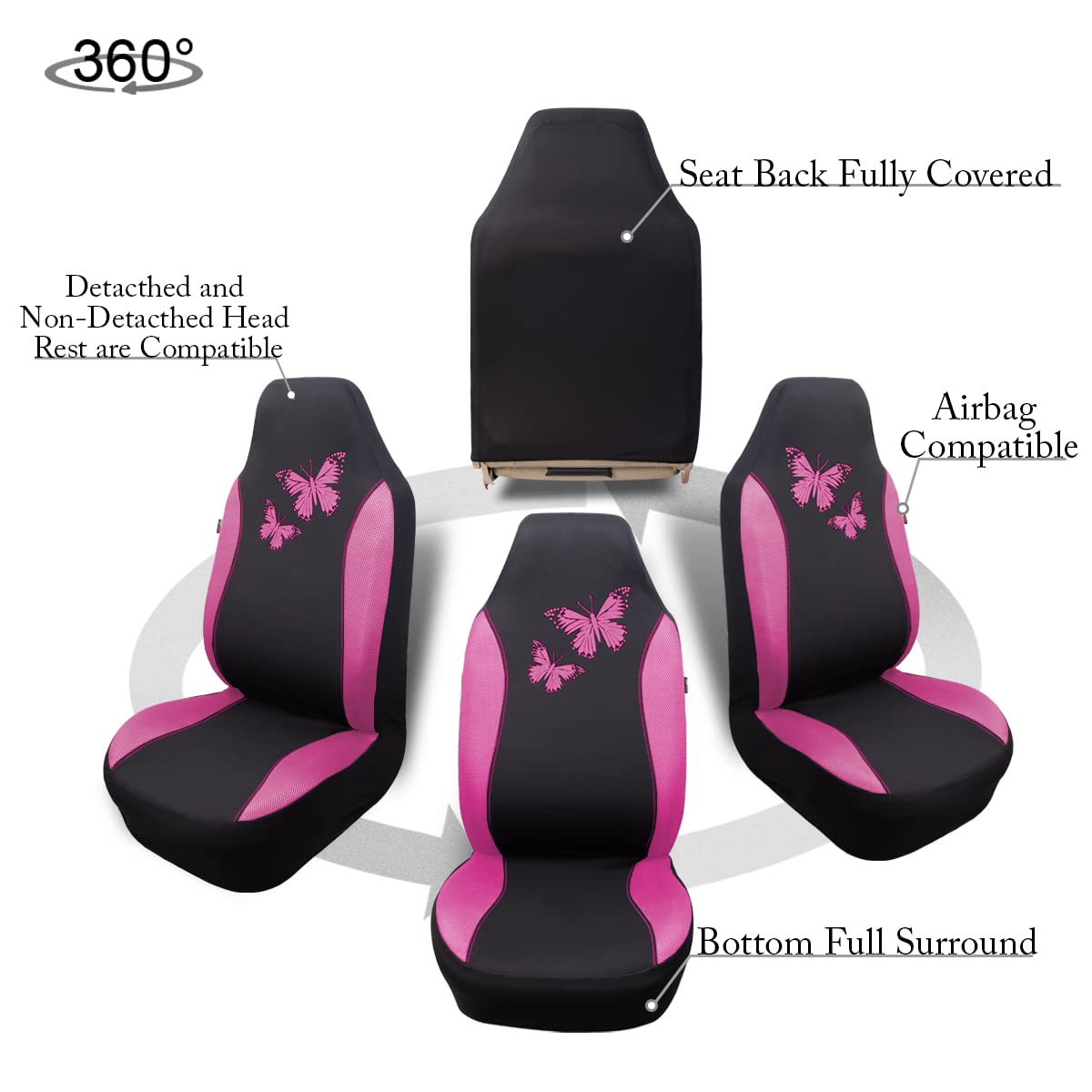 Flying Banner Butterfly car seat Covers ful Set Fashion Universal Lady Woman Female Rear Bench Split Colorized (2 Fronts, Mint Blue)