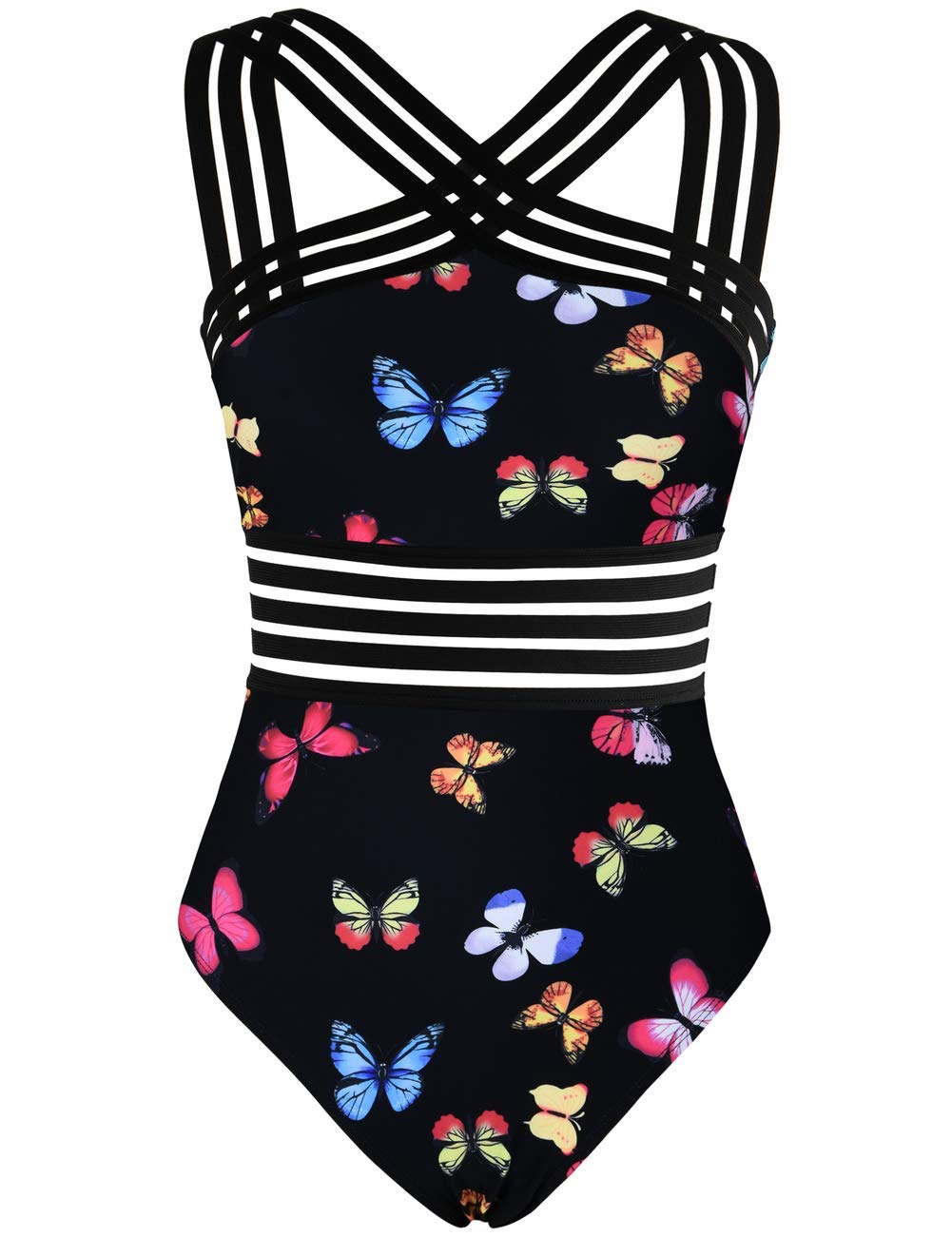 Hilor Women's Tummy Control Swimsuits Slimming One Piece Bathing Suits Front Crossover Swimwear