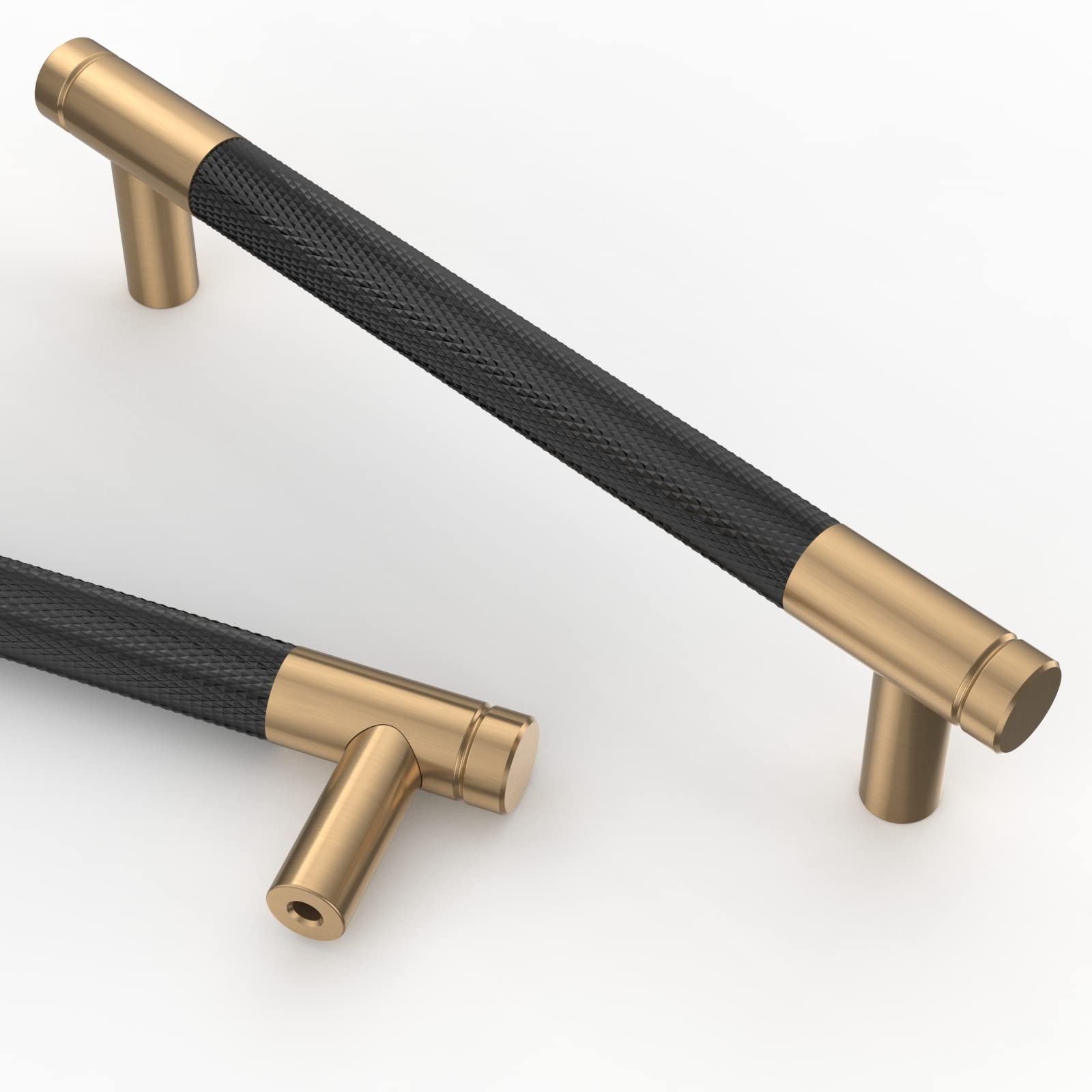Asidrama 10 Pack 3 Inch(76mm) Matte Black and Champagne Bronze Cabinet Pulls Knurled Cabinet Handles Cupboard Handles Kitchen Cabinet Hardware for Cupboard Drawer Pulls