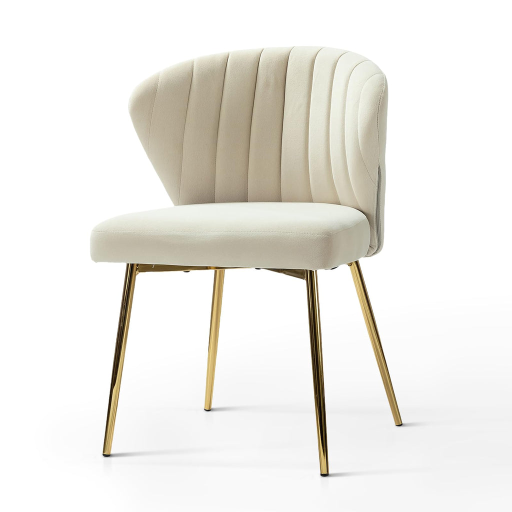 HULALA HOME Velvet Dining Chairs, Modern Small Armless Accent Chair with Gold Metal Legs, Living Room Upholstered Cute Side Chair, Elegant Tufted Back Vanity Chair for Bedroom, Auburn