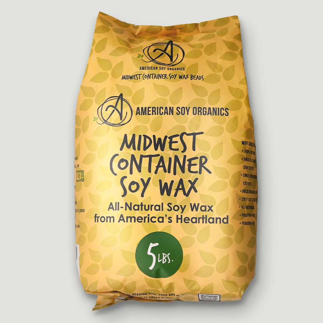 American Soy Organics 100% Midwest Soy Wax Beads for Candle Making - Natural Candle Making Supplies - Paraffin-Free, Beeswax-Free Candle Wax for Container Candles, Tealights and Wax Melts, 5 lbs