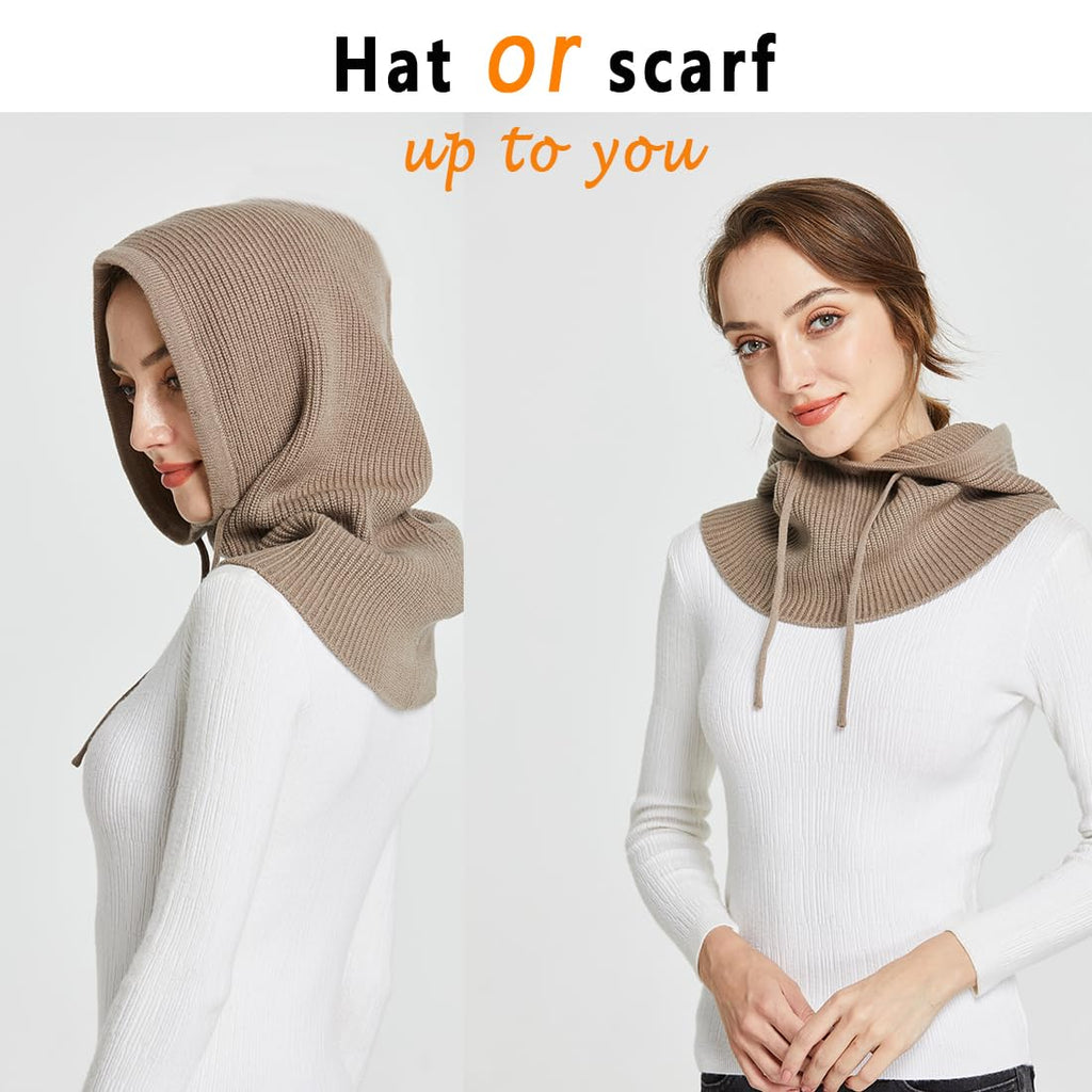 Facecozy Winter Hats for Women, Hooded Scarf Hat for Women Balaclava Knit Beanie Skull Cap Beanie Hat Men Neck Gaiters
