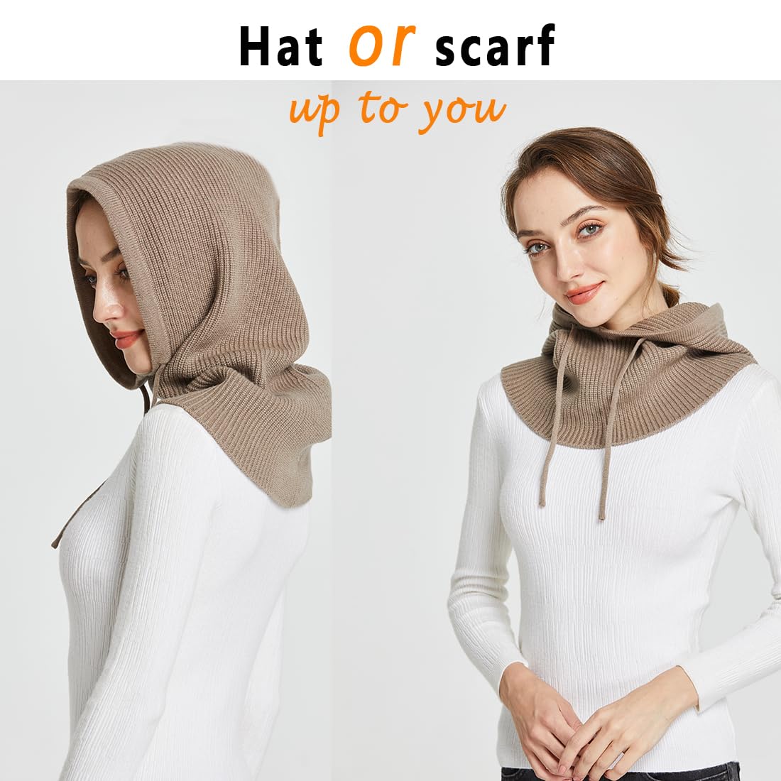 Facecozy Winter Hats for Women, Hooded Scarf Hat for Women Balaclava Knit Beanie Skull Cap Beanie Hat Men Neck Gaiters