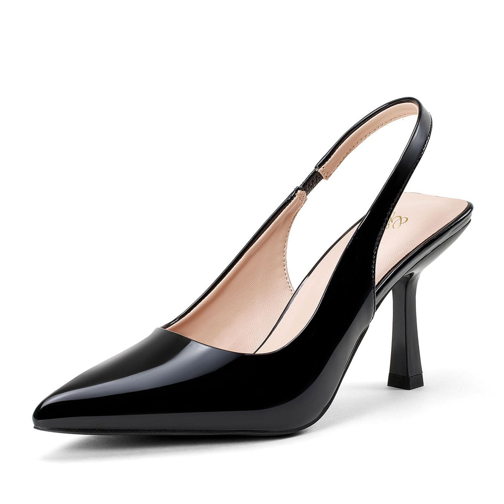 GENSHUO Women's Slingback Kitten Heel Pointed Closed Toe Stiletto Pumps Slip on Elastic Strap Wedding Party Dress Sandals Shoes