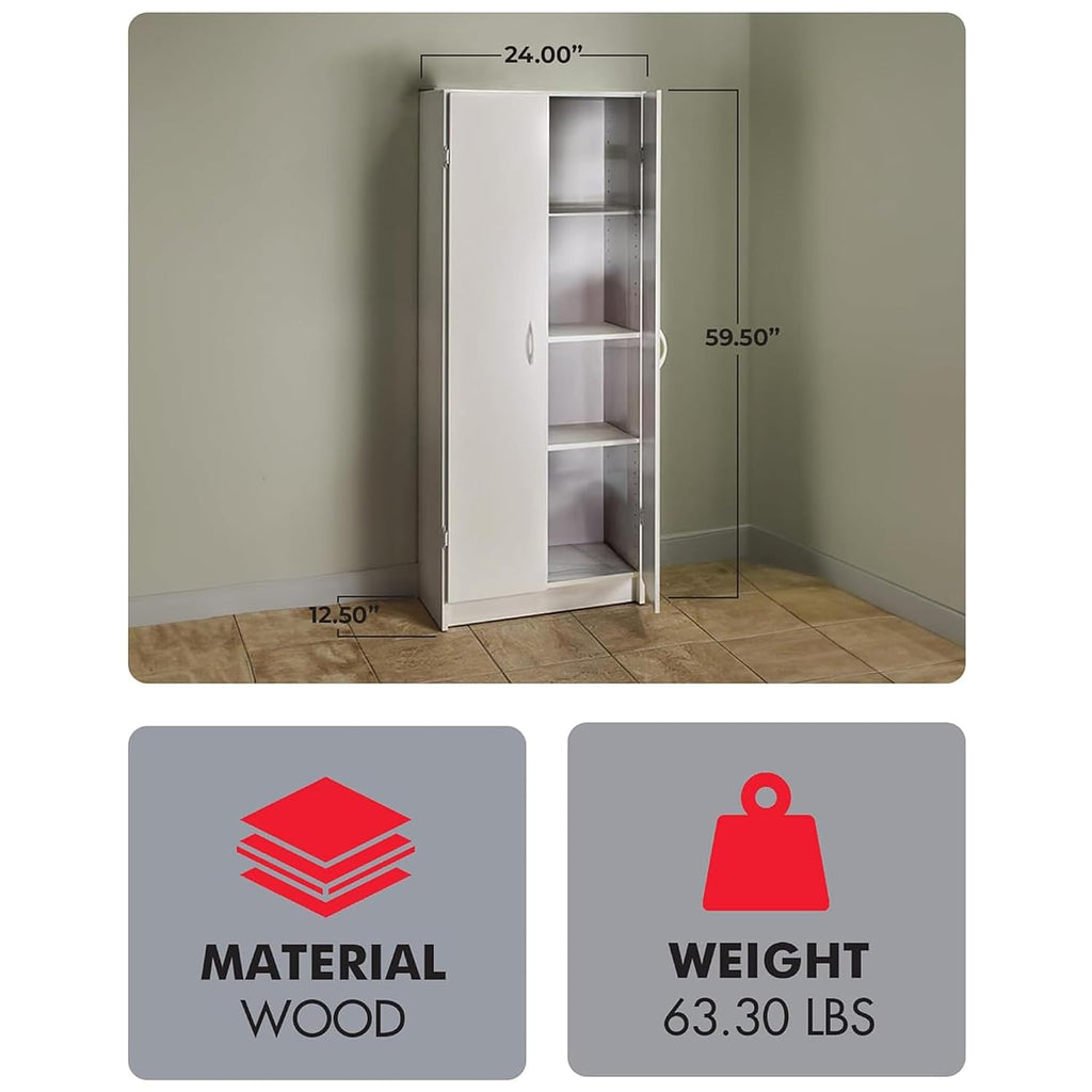 ClosetMaid Pantry Cabinet Cupboard with 2 Doors, Adjustable Shelves, Standing, Storage for Kitchen, Laundry or Utility Room, Natural Gray