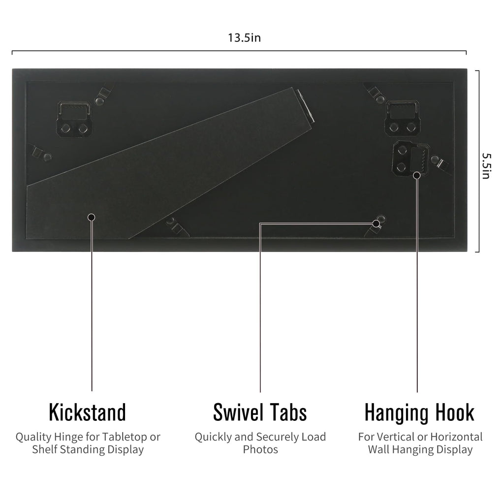 4x6 2-Opening Collage Frame Black Wood | Two 4x6 openings, shatter-resistant glass, tabletop & wall mount