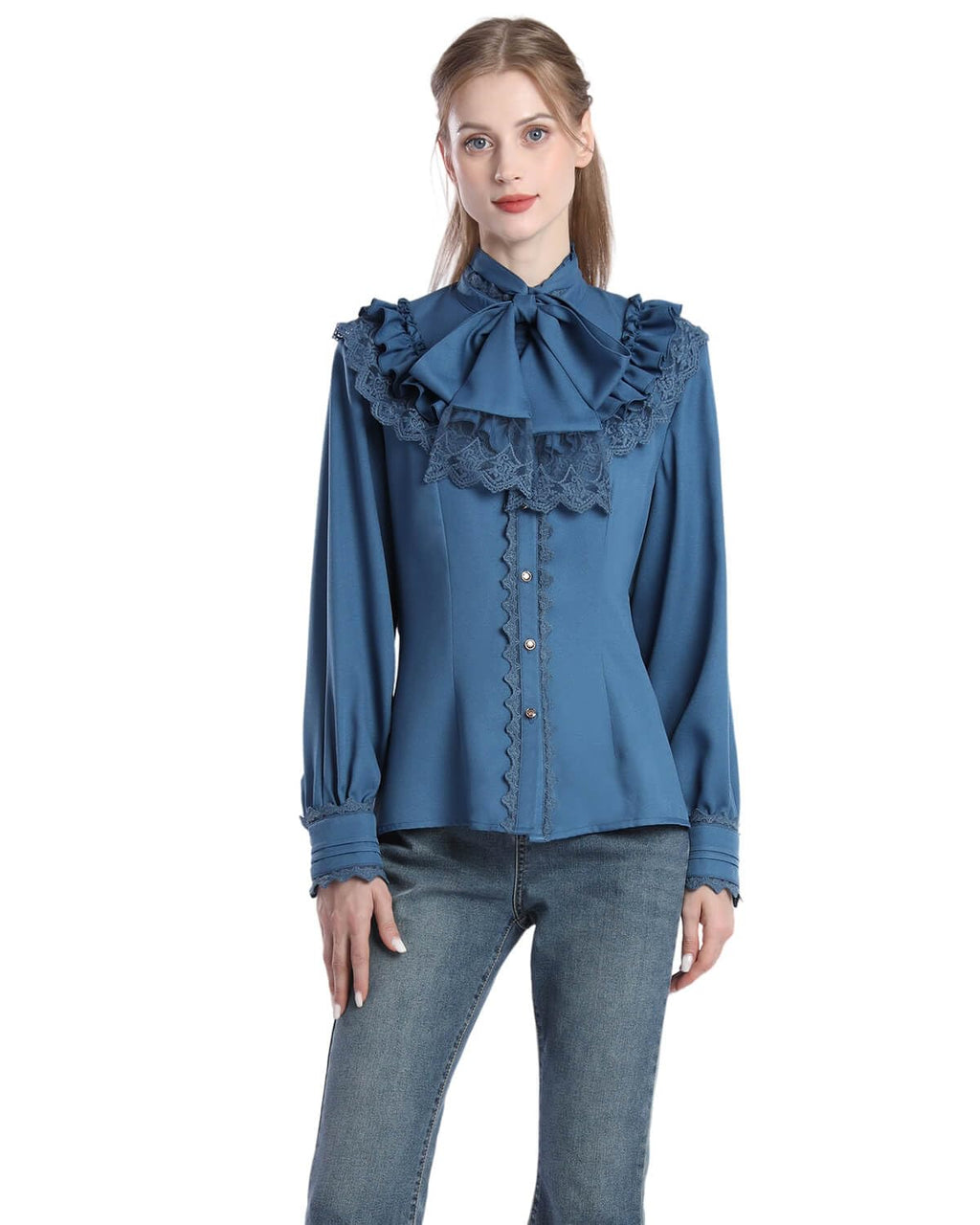 Nuoqi Victorian Blouse Womens Gothic Shirt Vintage Long Sleeve Lotus Ruffle Tops