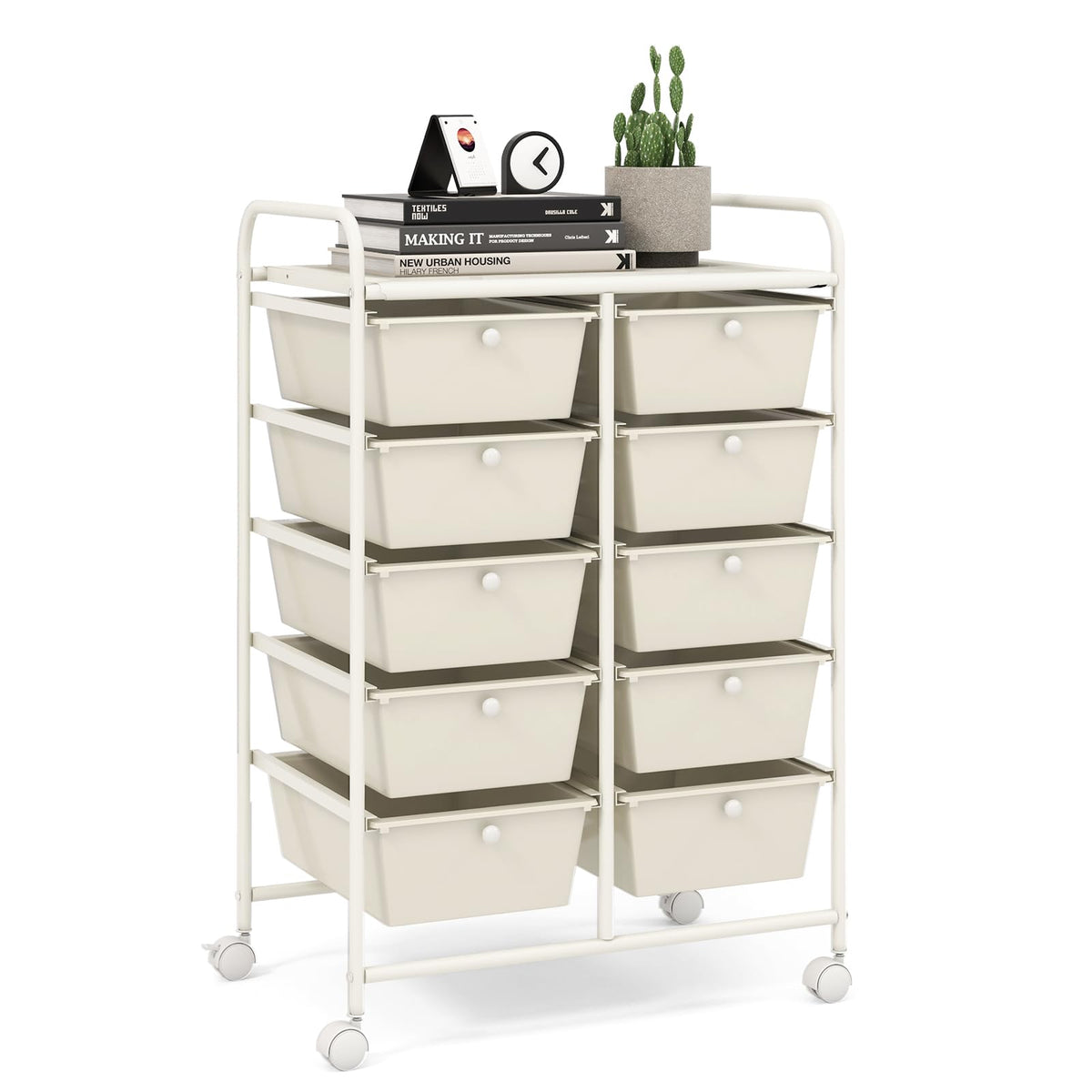 LDAILY 9 Drawer Rolling Storage Cart, Rolling Cart with Drawers for Classroom, Art Supply Craft Organizer on Wheel with Metal Frame & Handles for Home Office School