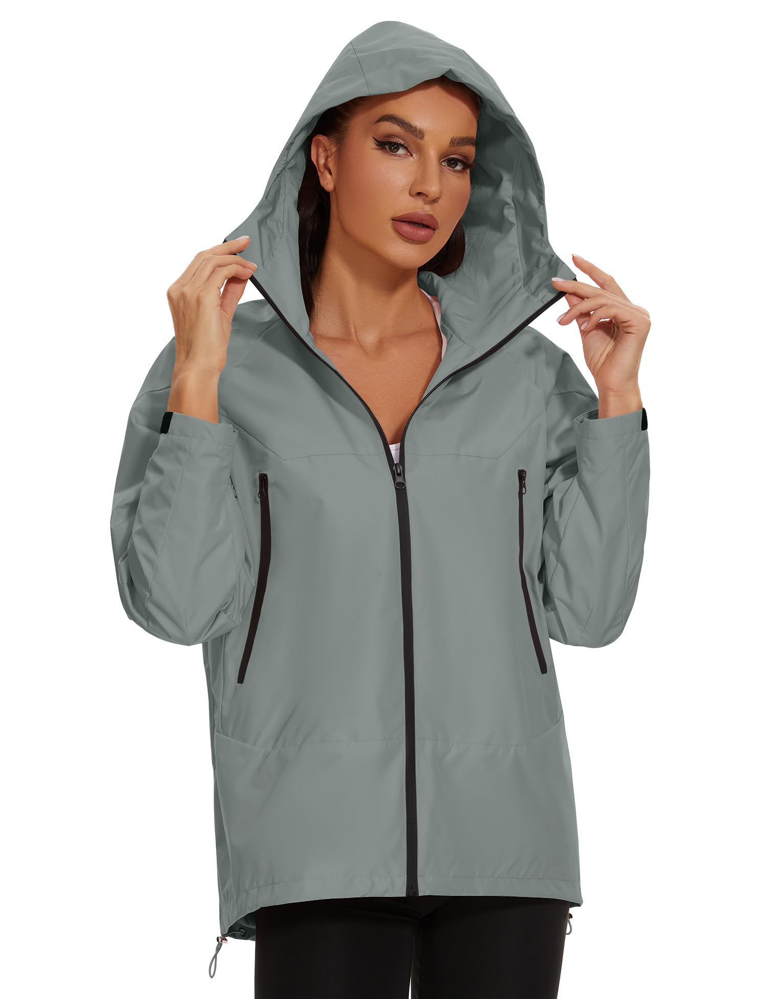 Avoogue Rain Jacket for Women Waterproof Lightweight Rain Coat Hiking Windbreaker Jacket with Hood