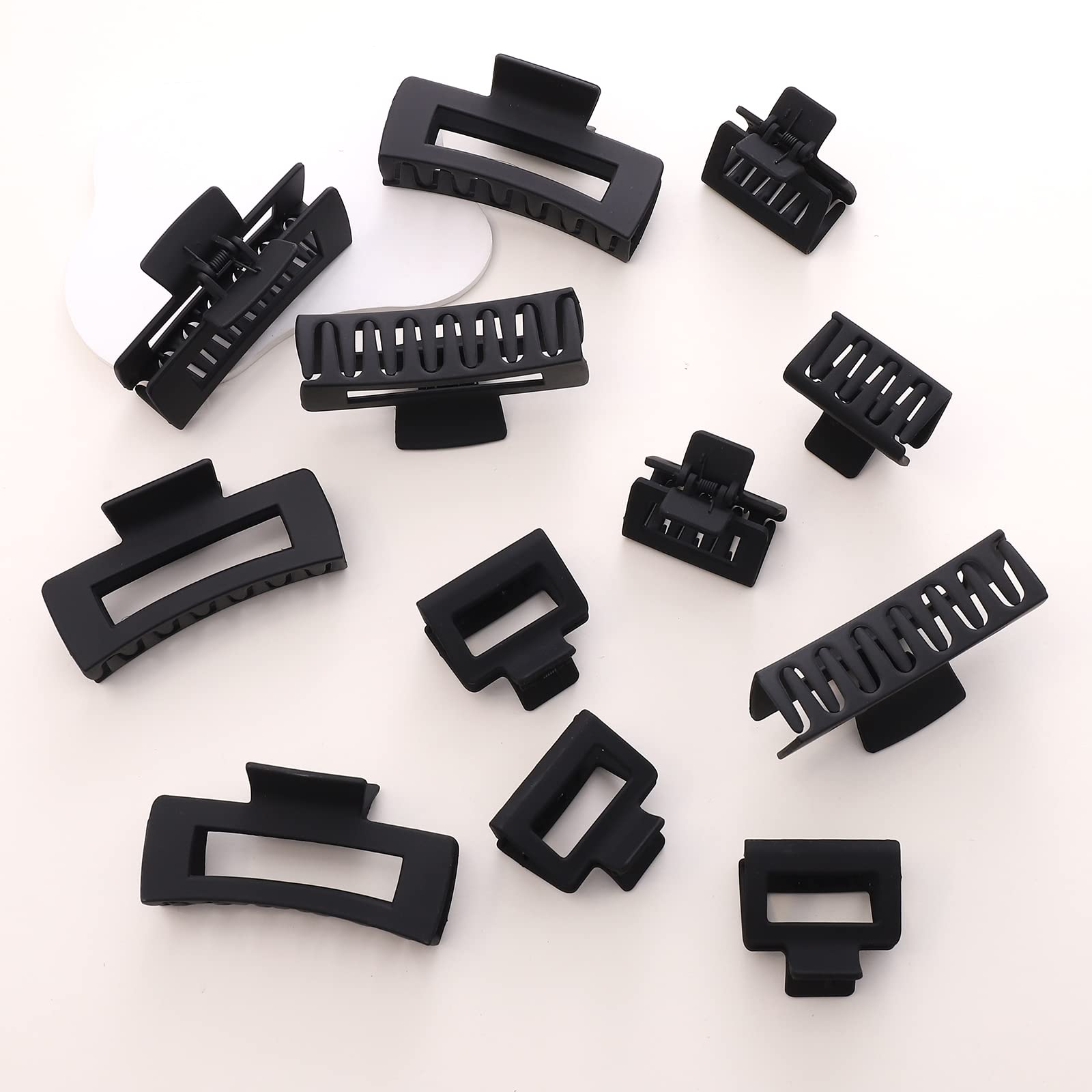 12 Pack Black Square Claw Clips, Big and Small Neutral Rectangle Hair Claw, Non-slip Matte Large Hair Clips for Women,Strong Hold jaw clip for Thick Thin Hair