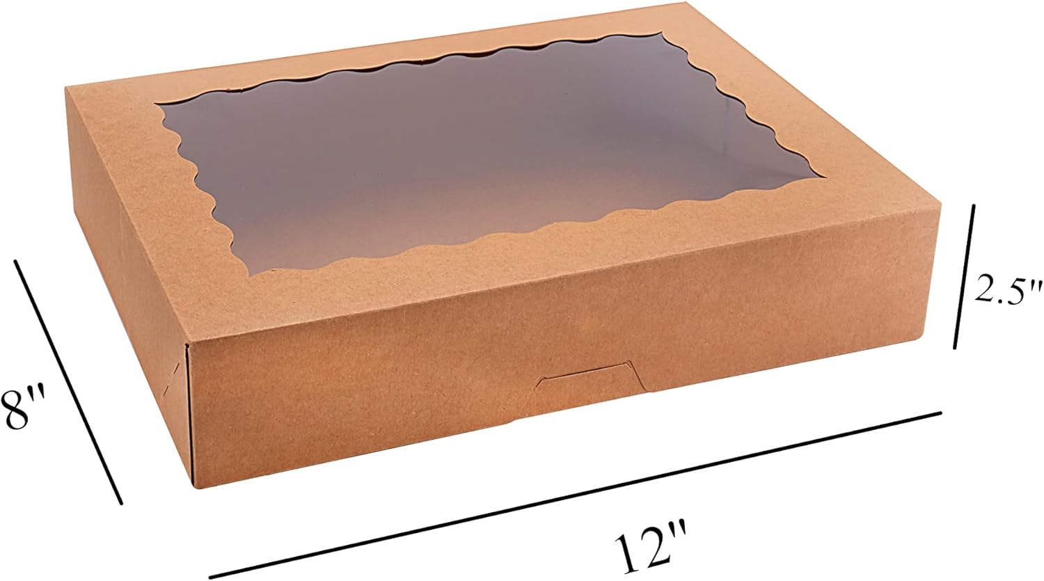 Tcoivs 20-Pack Bakery Boxes with Window, 12" x 8" x 2.5" Cookie Boxes, Treat Boxes, Large Donut Boxes for Muffins and Pastries (Brown)