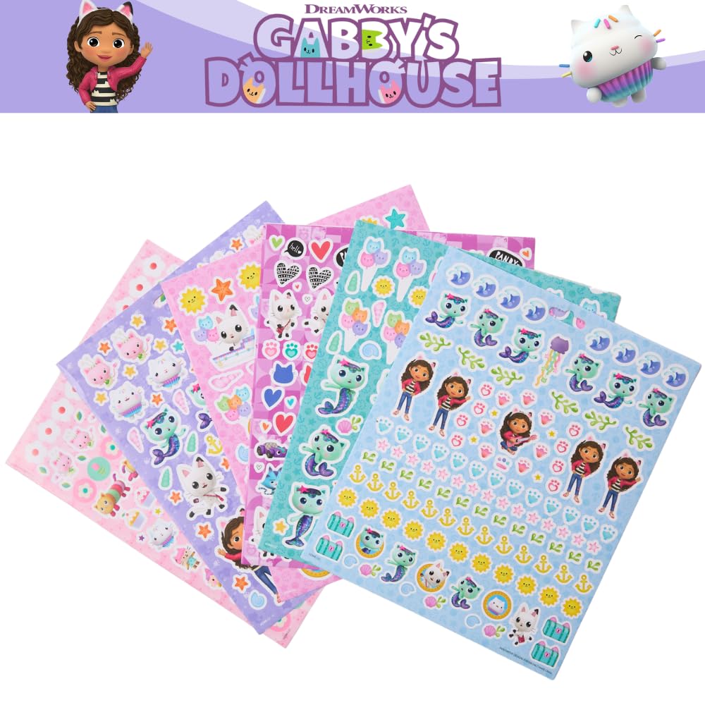 Gabby's Dollhouse Sticker Book Set, 12 Sheets with 1000+ Puffy Stickers Gabby, Mericat, Cakey, Pandy Paws