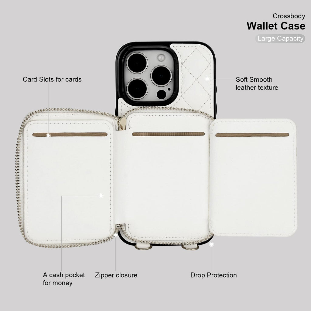 Bocasal Crossbody Wallet Case for iPhone 16 Pro, RFID Blocking PU Leather Zipper Handbag Purse Flip Cover, Kickstand Folio Case with Card Slots Holder Wrist Strap Lanyard 5G 6.3 Inch (Black)