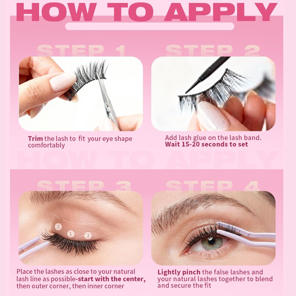 False Lashes Natural Look Wispy Eyelashes Manga Korean Spiky 16mm Short Faux Mink Eyelashes Cat Eye Natural Fake Eyelashes Strip Lashes Pack 14 Pairs
