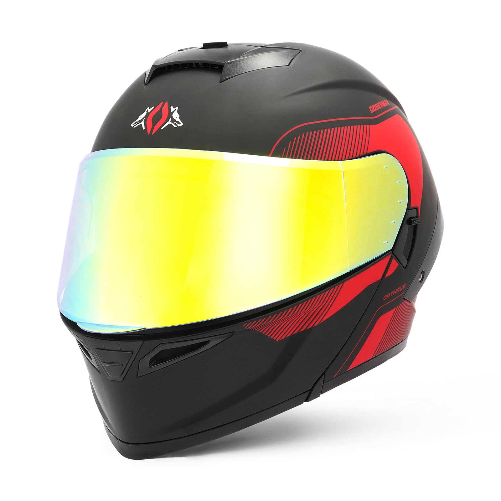 Orthrus Modular LED Full Face Motorcycle Helmet - DOT Approved Flip-Up Dual Visor Sun Shield & Bluetooth Ready for Adults Men Women - Street Bike/Motocross (Dobermann Gold, S)