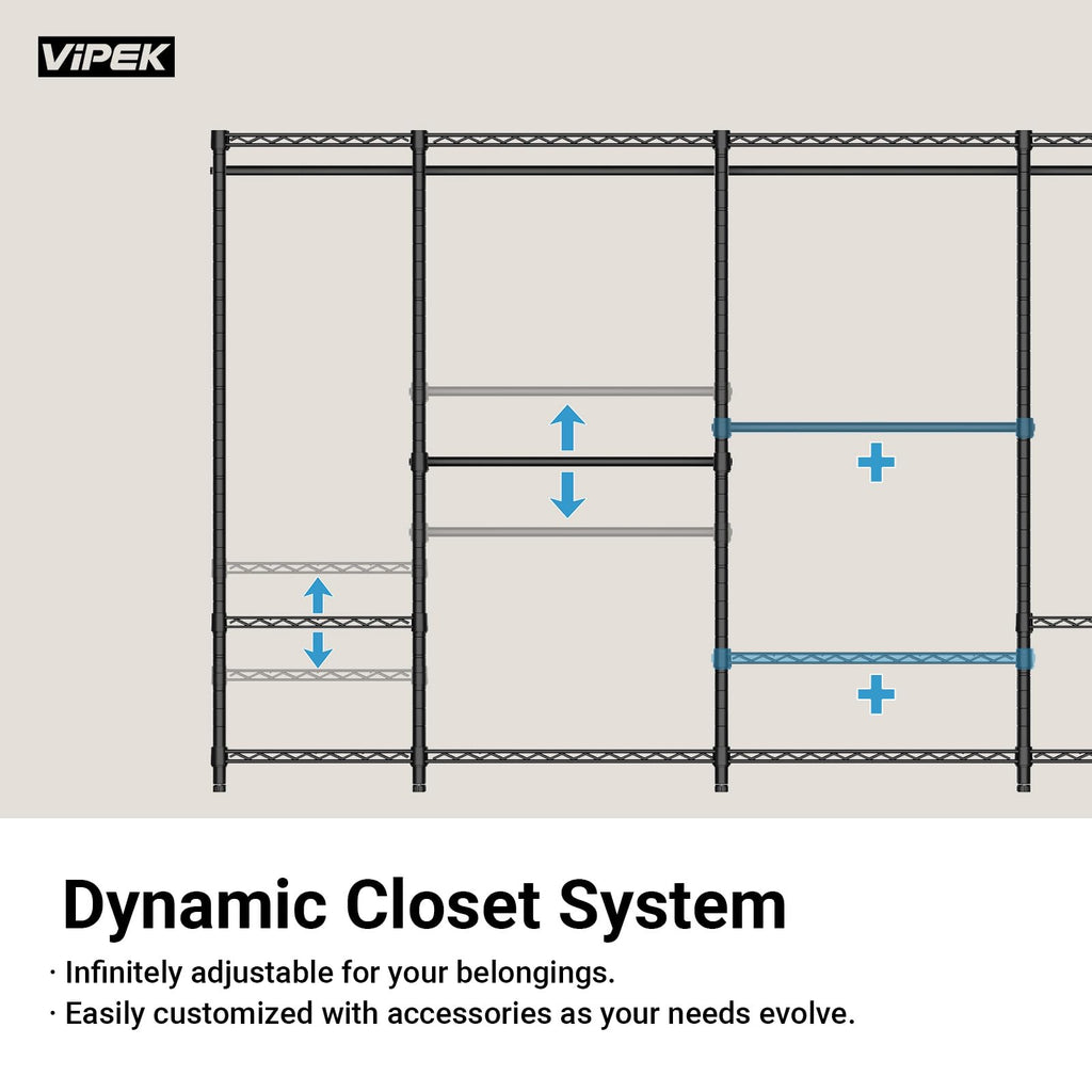 VIPEK Classic V6 Heavy Duty Clothes Rack, 7-Tier Garment Rack with Adjustable Shelves, Portable Closet Organizer with 4 Hanging Rods, Space-Saving, 850lbs Capacity, 68.9" L x 15.7" W x 76.4" H, Black