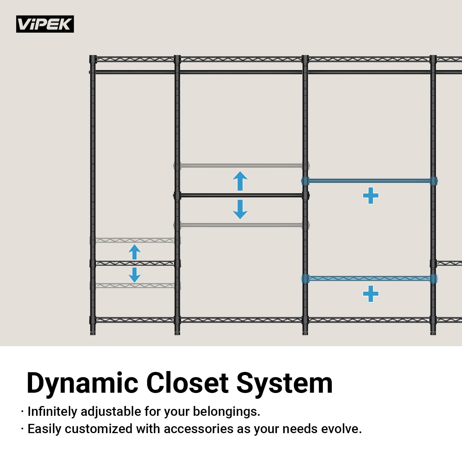 VIPEK Classic V6 Heavy Duty Clothes Rack, 7-Tier Garment Rack with Adjustable Shelves, Portable Closet Organizer with 4 Hanging Rods, Space-Saving, 850lbs Capacity, 68.9" L x 15.7" W x 76.4" H, Black