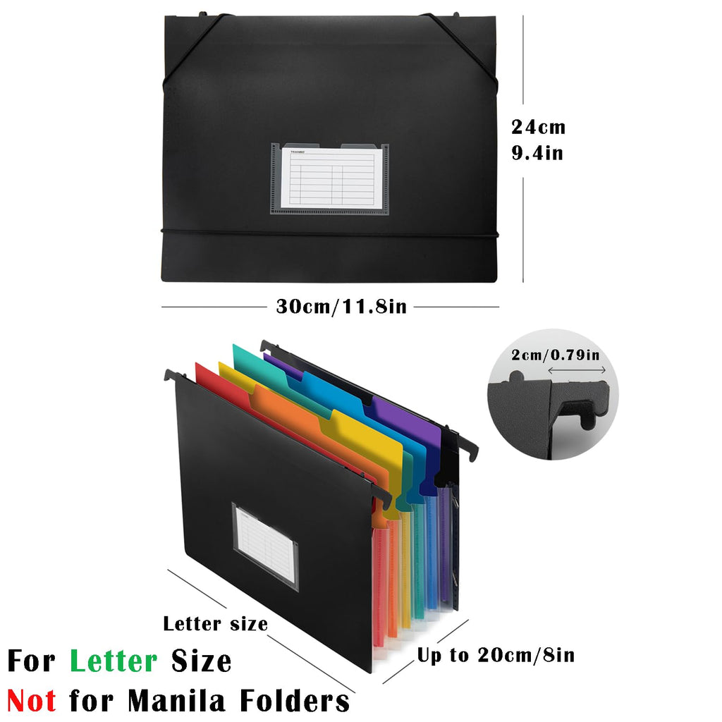 7-Pockets Hanging File Folder with Retractable Hooks for Filing Cabinet, 2 in 1 Expandable Accordion File Organizer with Elastic Band for File Frame or On-The-Go Use (1 Pcs)