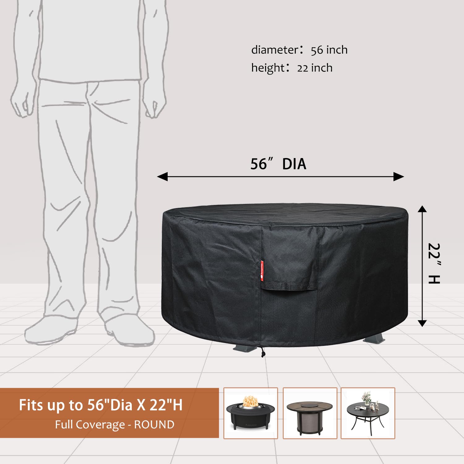 SheeChung Fire Pit Cover for Solo Stove Bonfire Outdoor Smokeless Firepit-Small Round Waterproof 600D Polyester Shelter,Air Vent,Anti-UV&Tear Resistant-Fits for 16”-22” Gas Fire Pit Table (22"Dx16"H)